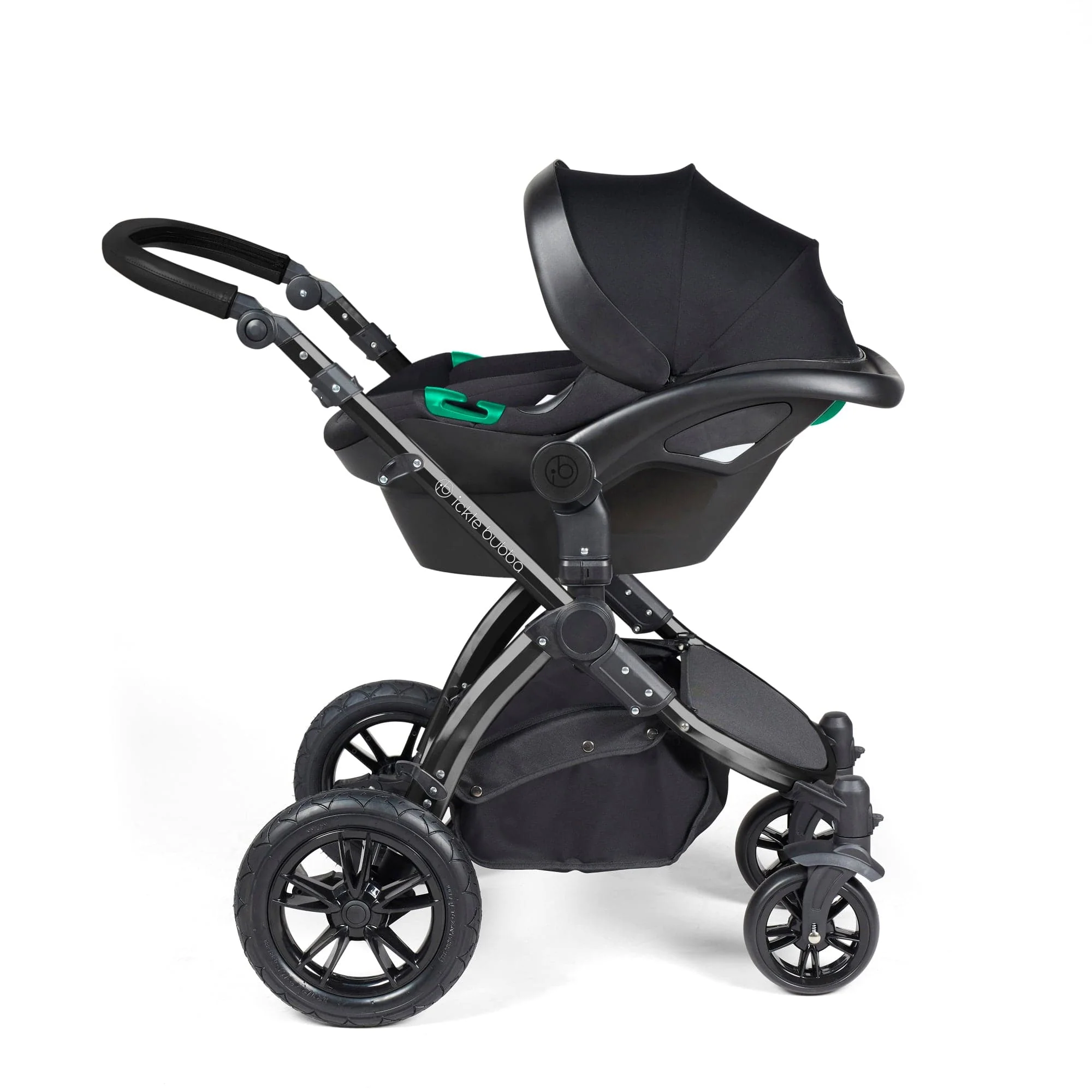 Ickle Bubba Stomp Luxe 12 Piece Travel System with i-Size Nimbus Car Seat & Spin ISOFIX Base - Black / Charcoal Grey / Black - Image 9