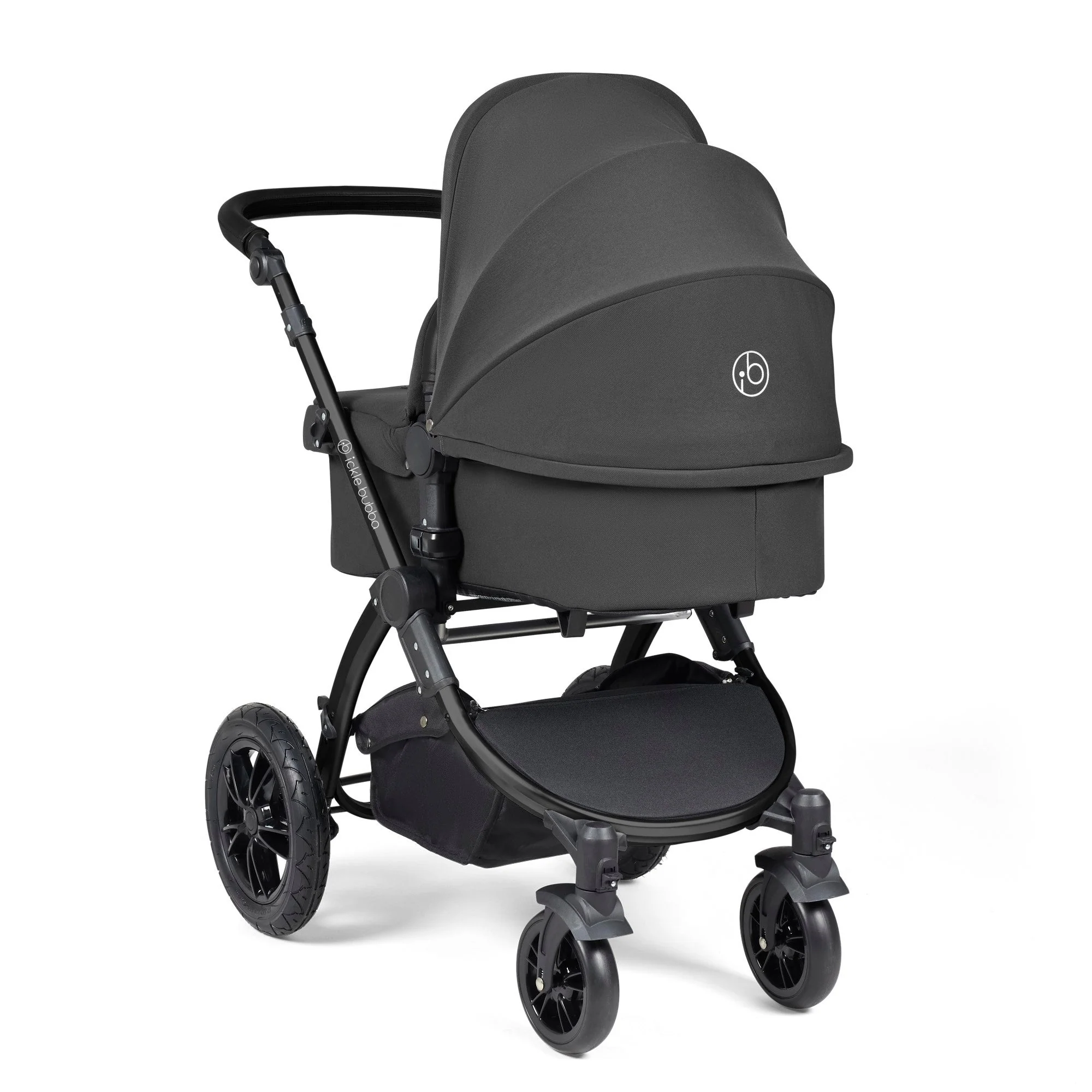 Ickle Bubba Stomp Luxe 9 Piece Pram - Black / Charcoal Grey / Black - Image 4