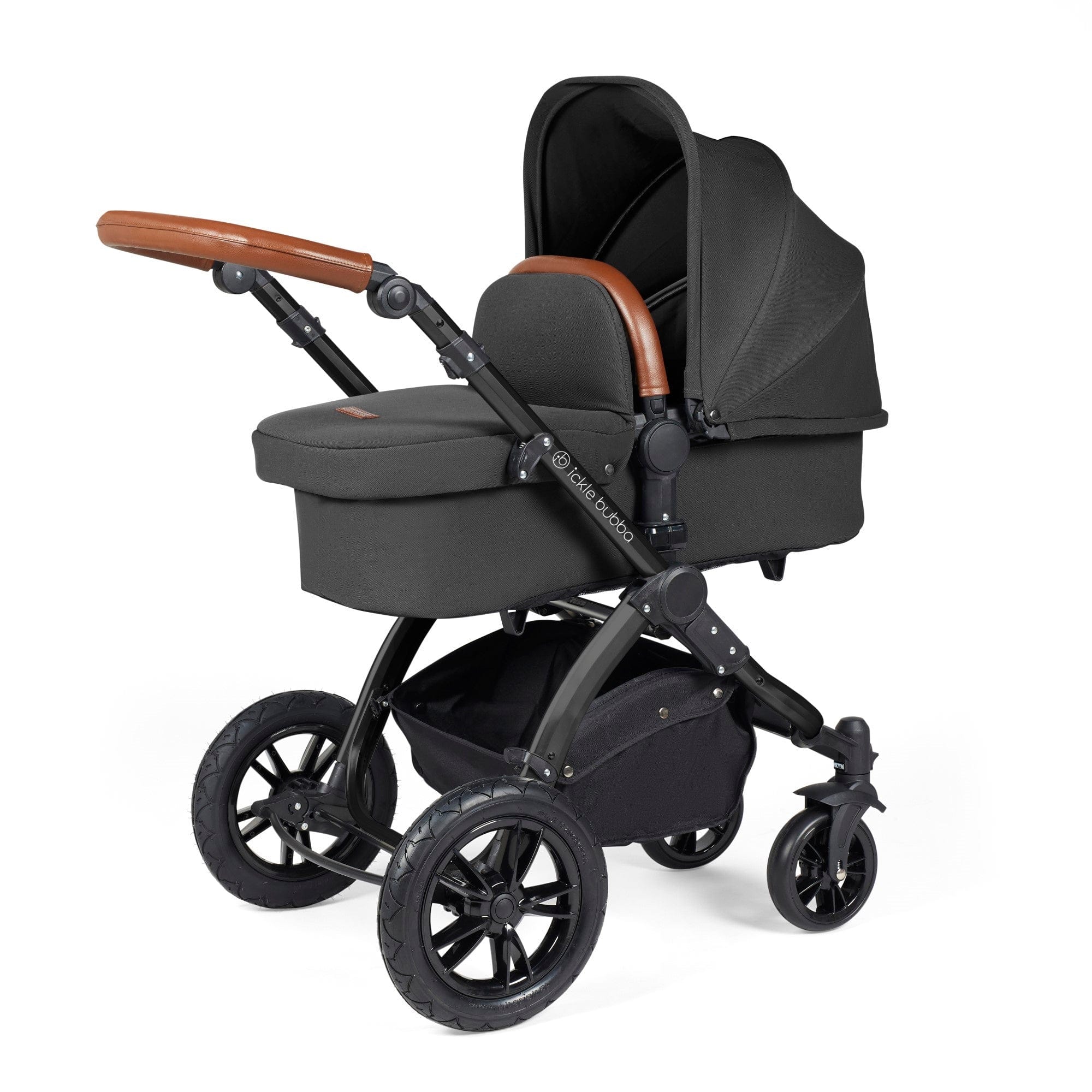 Ickle Bubba Stomp Luxe 9 Piece Pram - Black / Charcoal Grey / Tan - Image 2