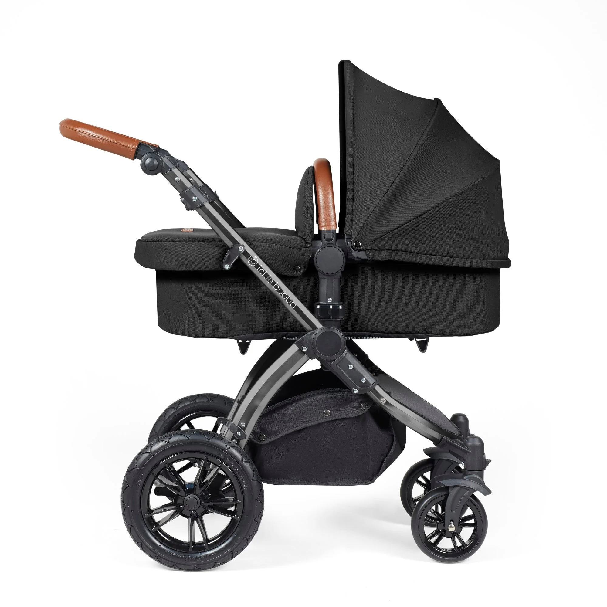 Ickle Bubba Stomp Luxe 9 Piece Pram - Black / Midnight / Tan - Image 3