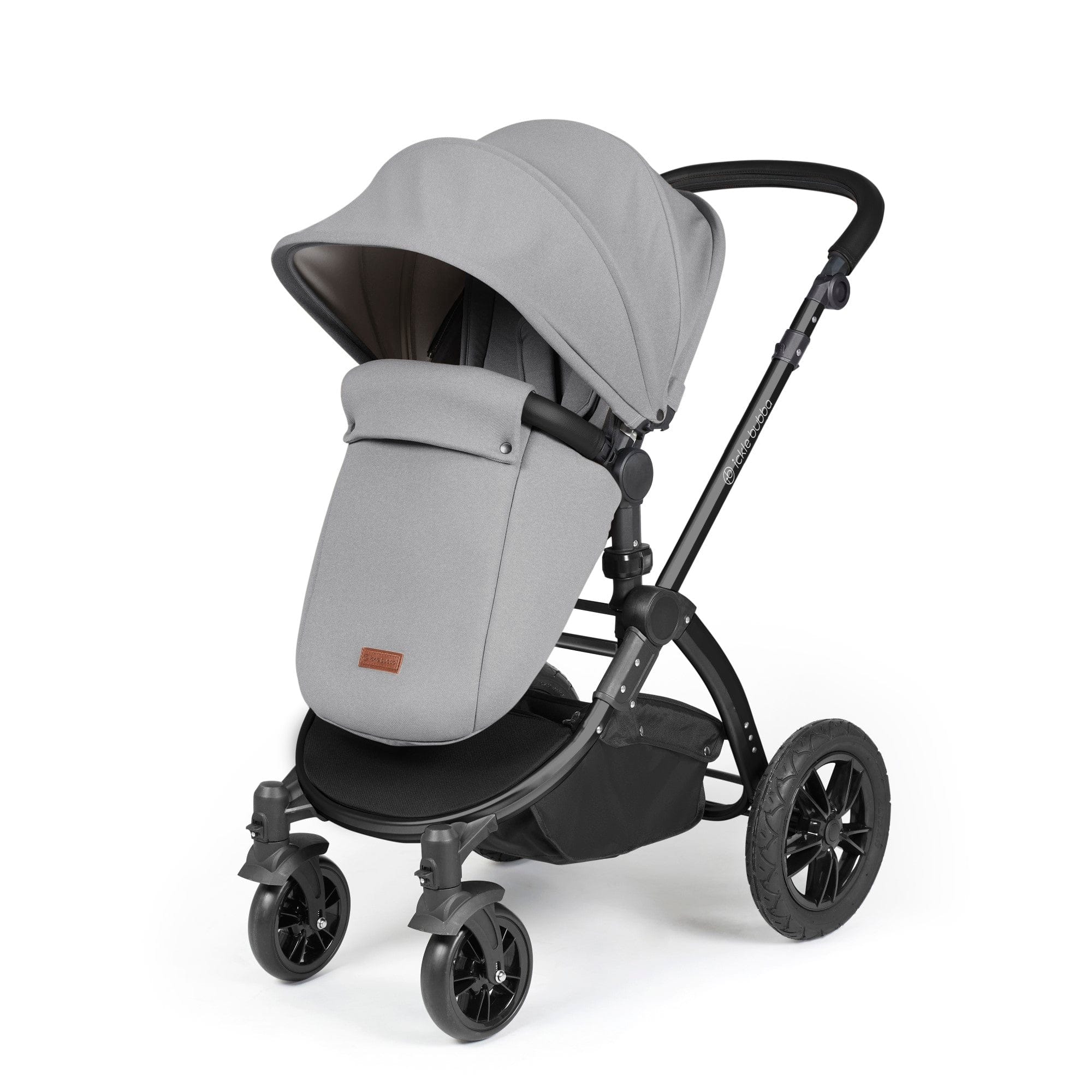 Ickle Bubba Stomp Luxe 9 Piece Pram - Black / Pearl Grey / Black - Image 6