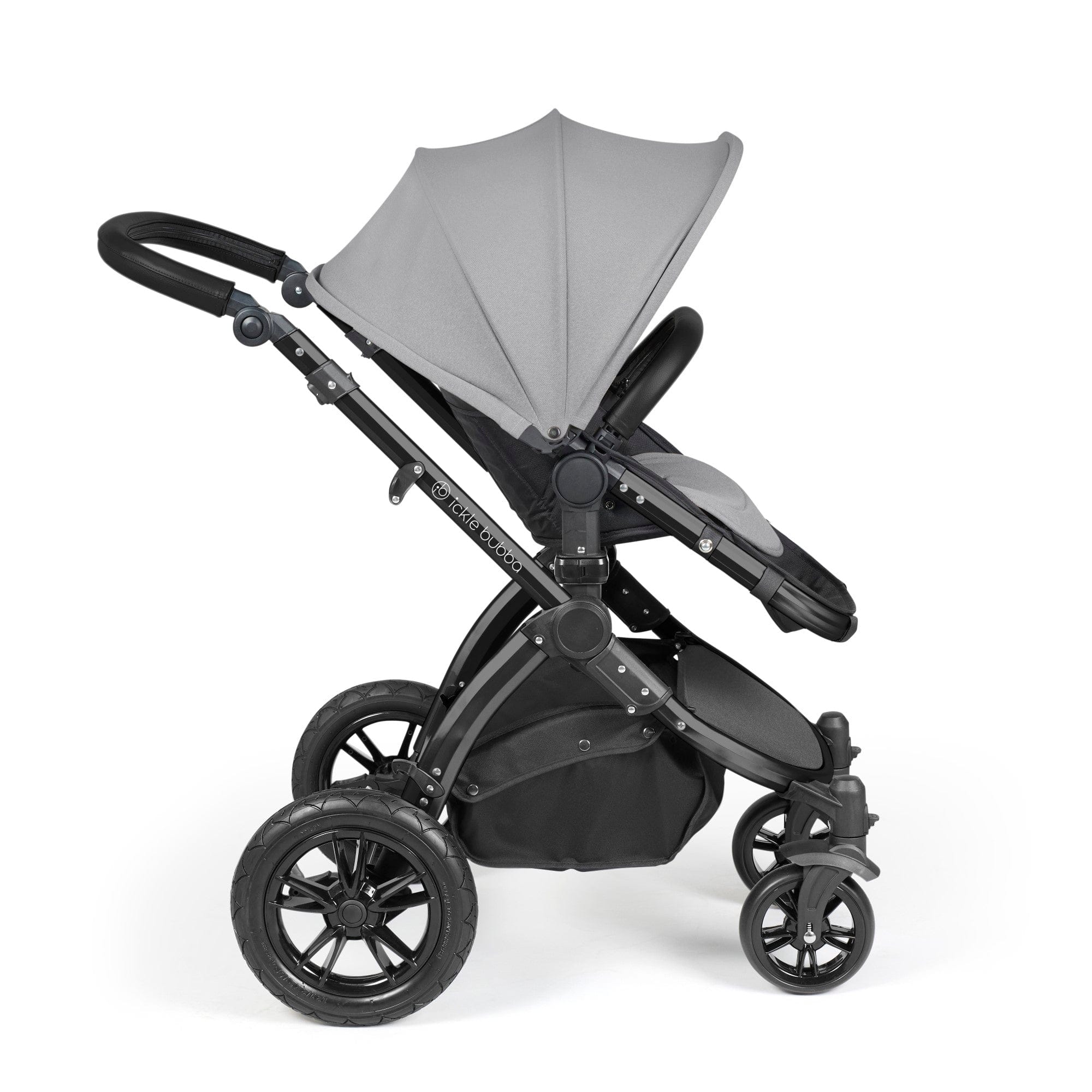 Ickle Bubba Stomp Luxe 9 Piece Pram - Black / Pearl Grey / Black - Image 7