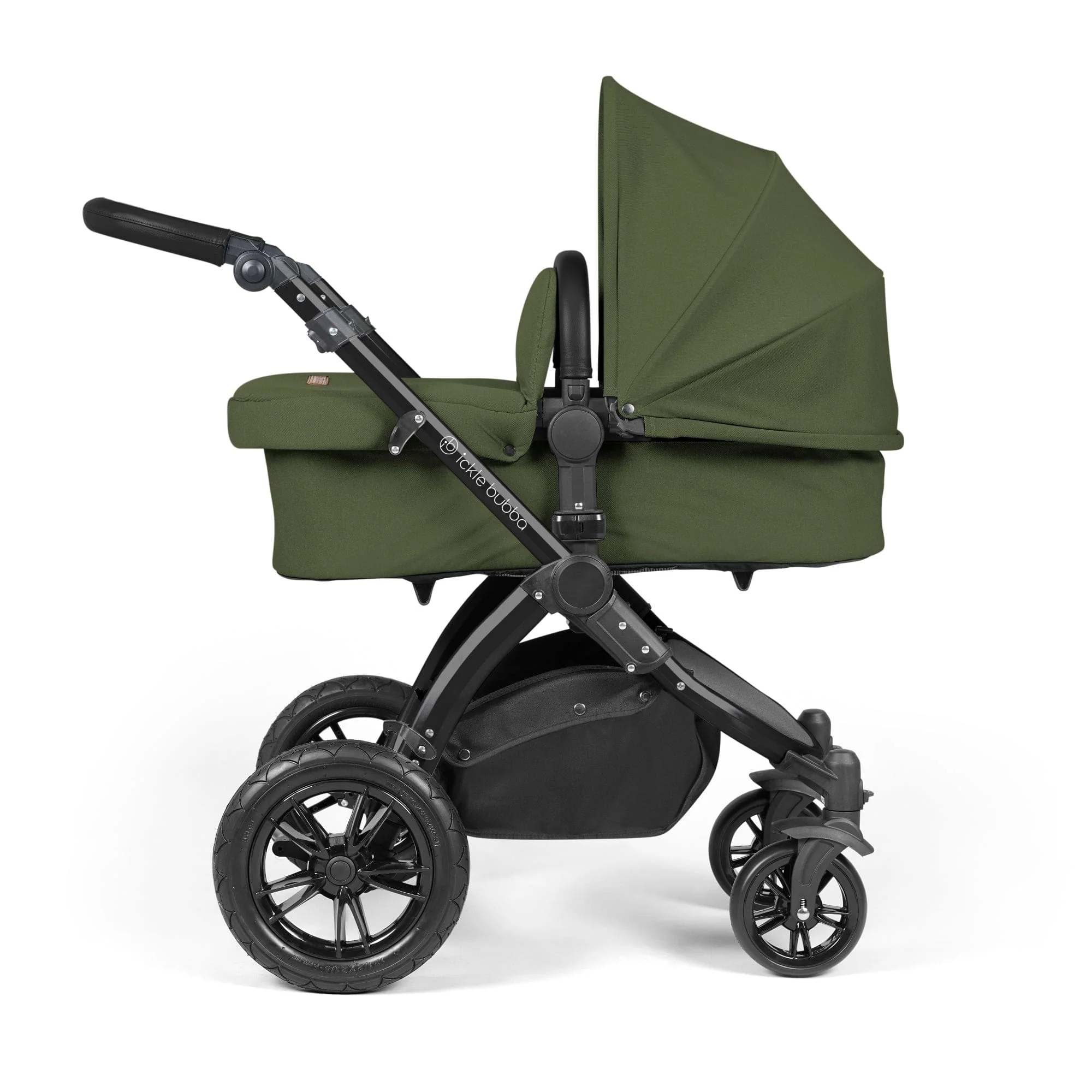 Ickle Bubba Stomp Luxe 9 Piece Pram - Black / Woodland / Black - Image 3