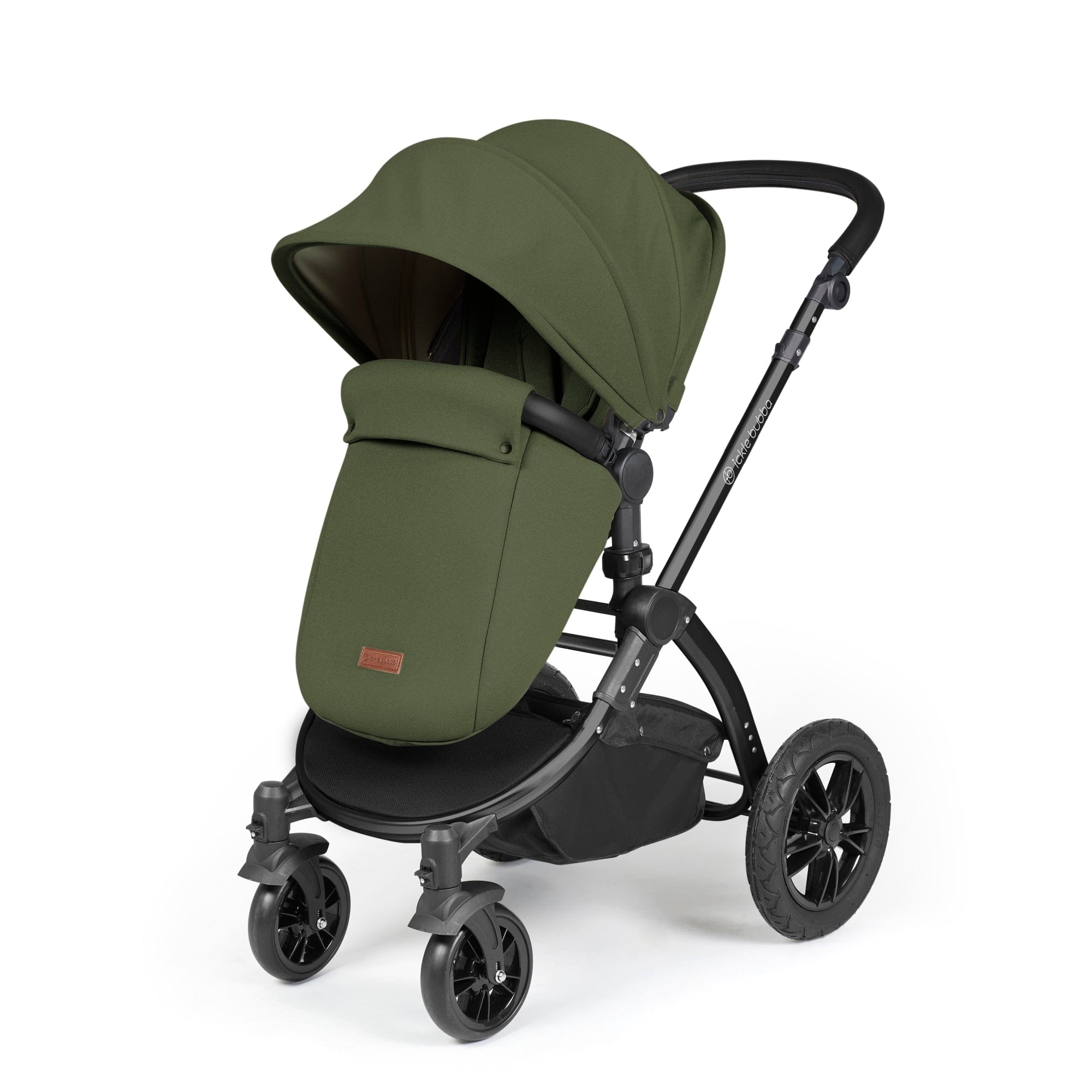 Ickle Bubba Stomp Luxe 9 Piece Pram - Black / Woodland / Black - Image 6