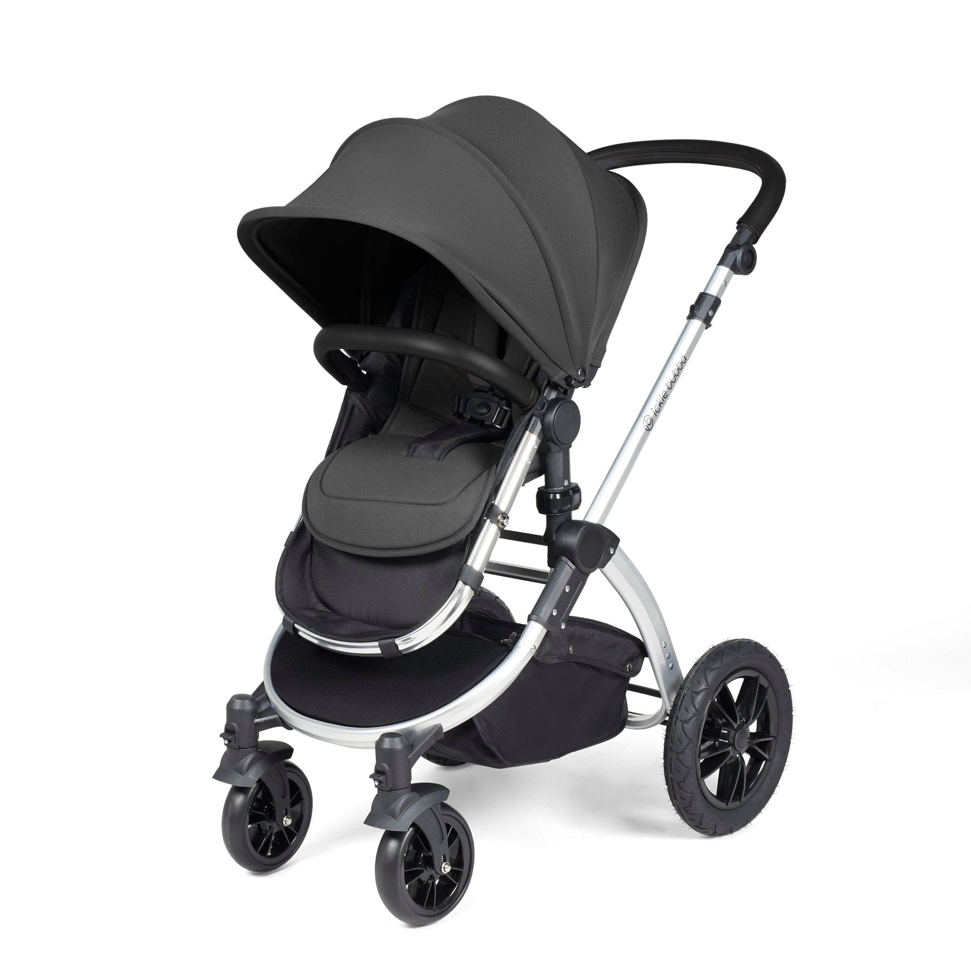 Ickle Bubba Stomp Luxe 9 Piece Pram - Silver / Charcoal Grey / Black - Image 6