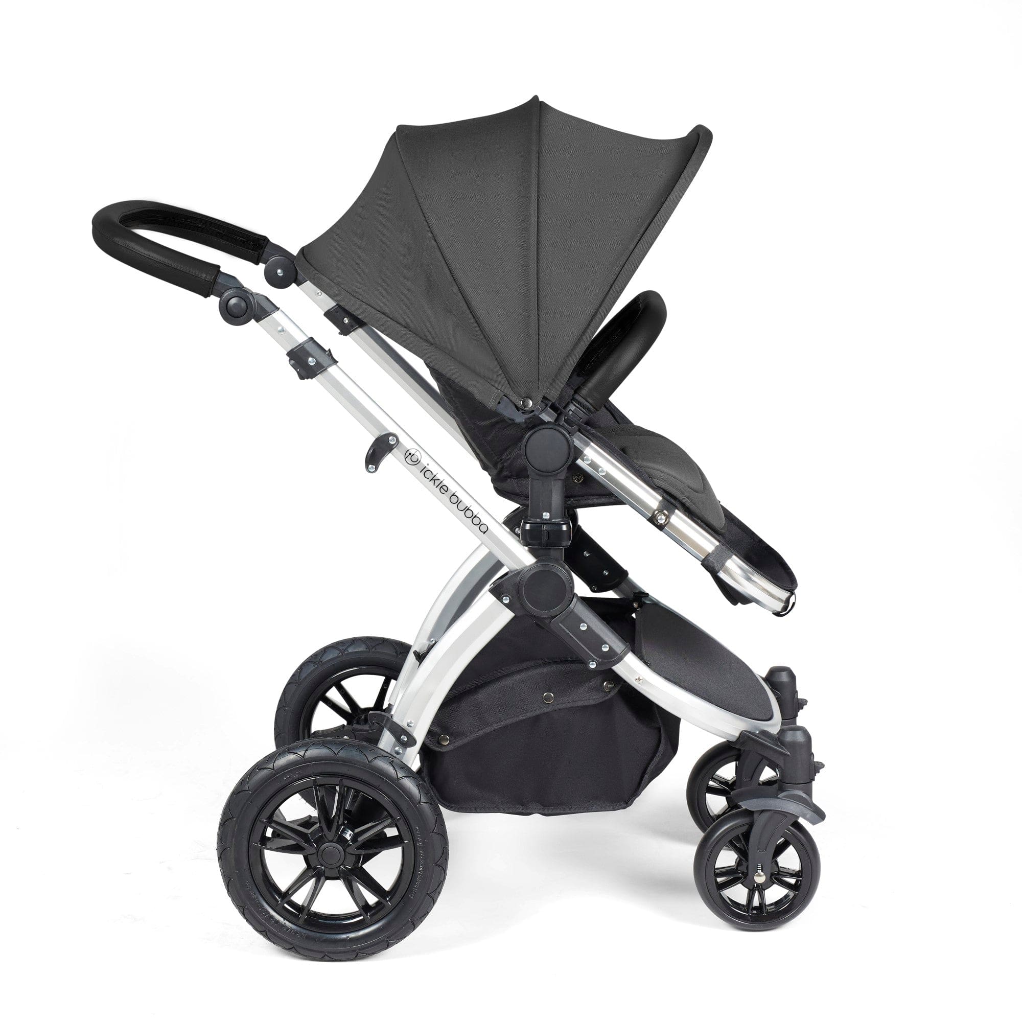 Ickle Bubba Stomp Luxe 9 Piece Pram - Silver / Charcoal Grey / Black - Image 7