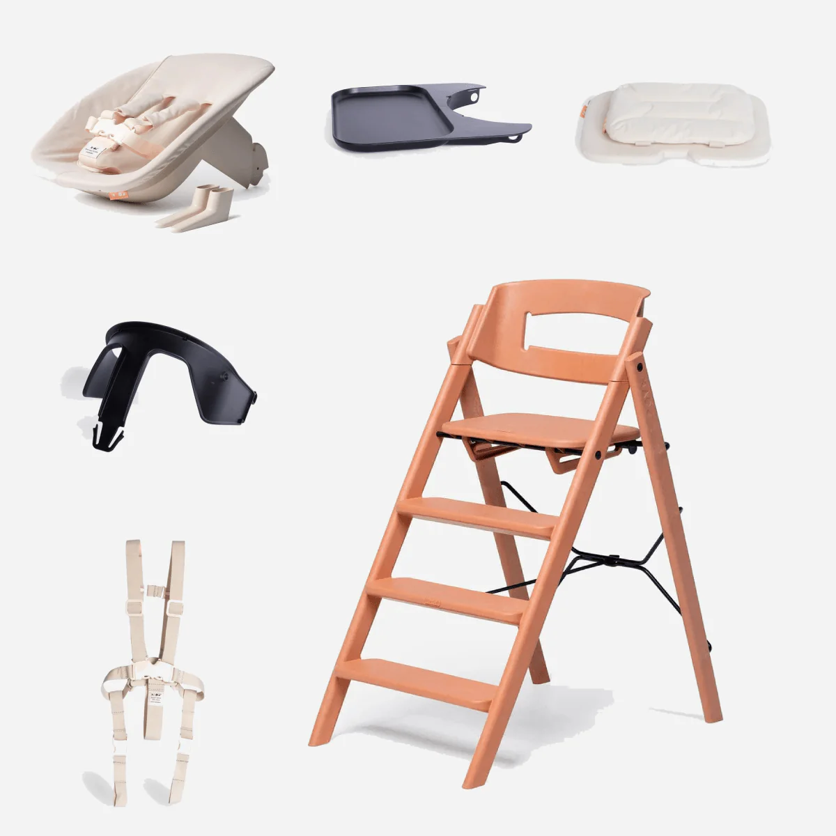 KAOS Klapp Highchair Complete Bundle - Terracotta Pink