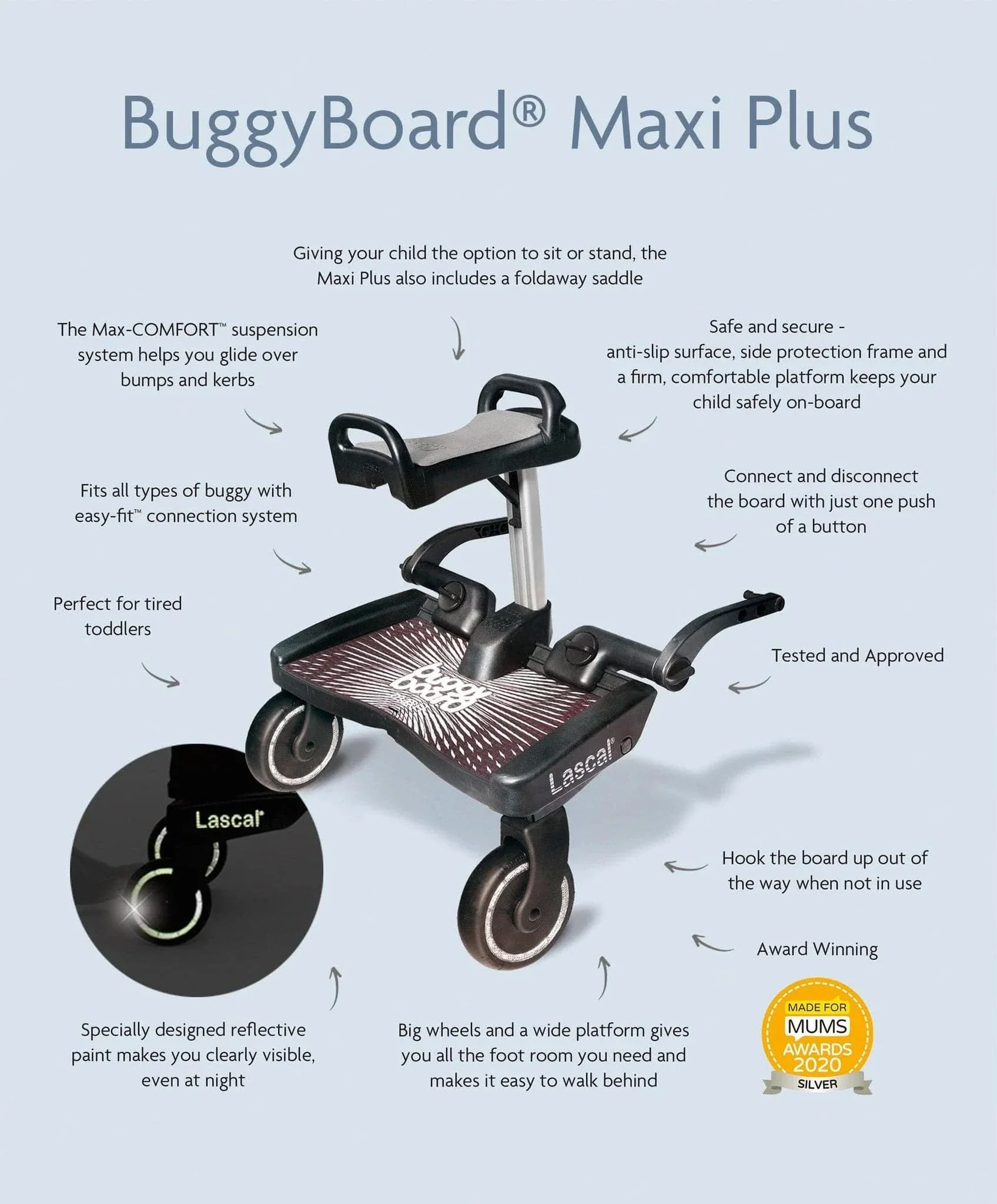Lascal BuggyBoard Maxi Plus - Black / Grey Seat - Image 2