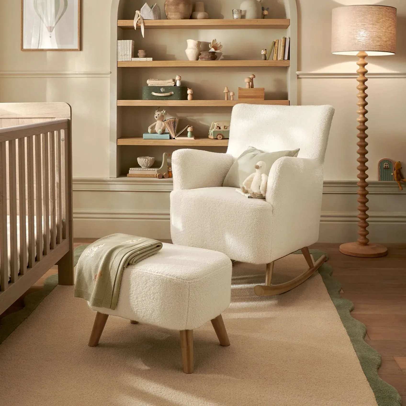 Mamas and Papas Elwood Nursing Chair & Stool - Off White Boucle Weave