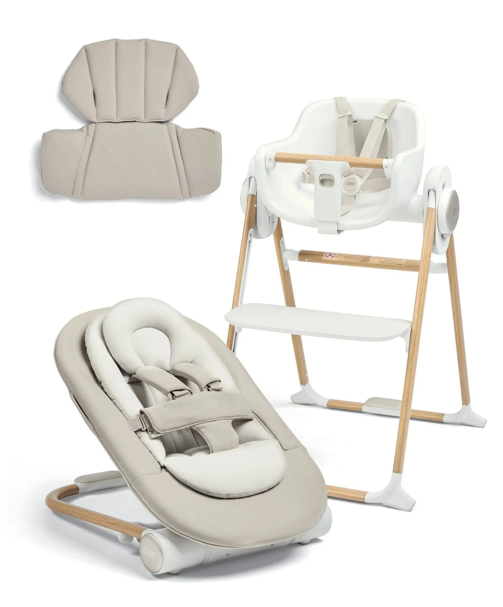Mamas & Papas Eno Highchair, Bouncer & Cushion Bundle - Cashmere