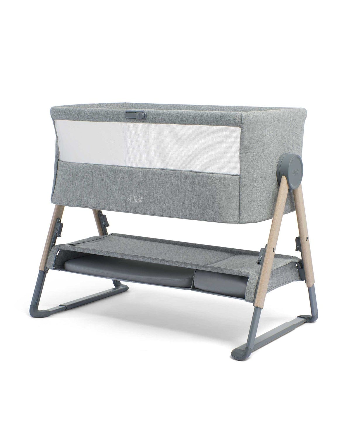Mamas & Papas Lua Bedside Crib with Mattress Protector & Fitted Sheets - White/Grey - Image 2