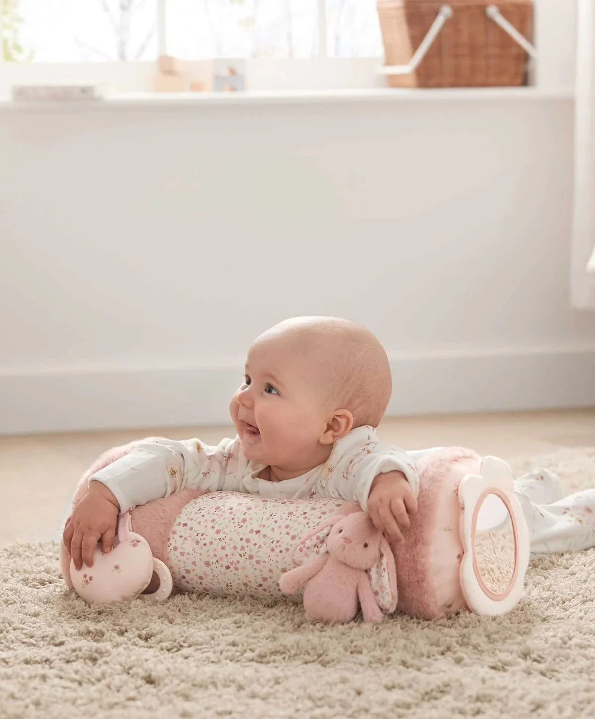 Mamas & Papas Tummy Time Roll -  Welcome to the World, Bunny Pink - Image 2