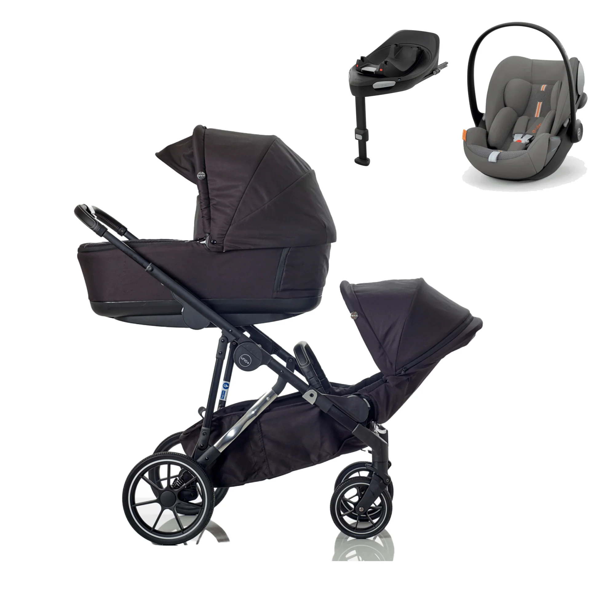 Mee-go Uno Plus (Cloud G Plus) Travel System - Black/Chrome