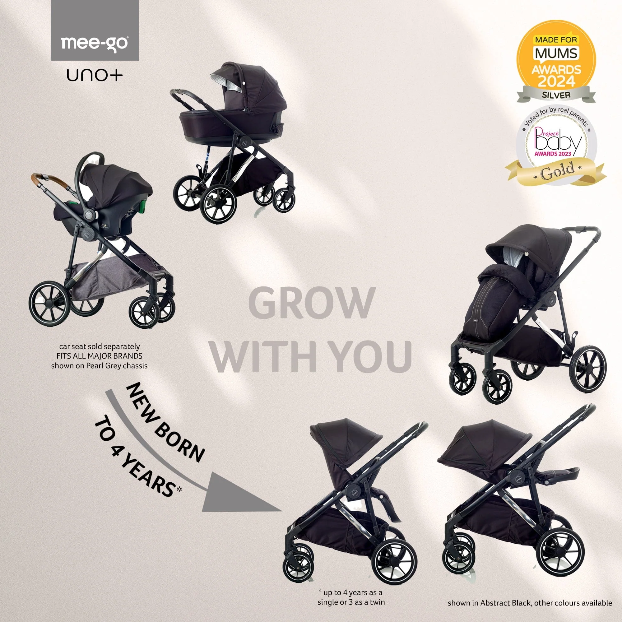 Mee-go Uno Plus (Cloud G Plus) Travel System - Black/Chrome - Image 4