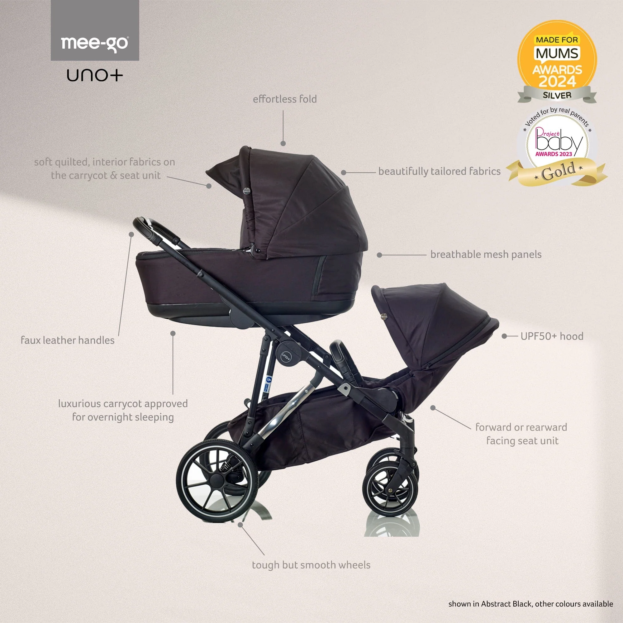 Mee-go Uno Plus (Cloud G Plus) Travel System - Black/Chrome - Image 6