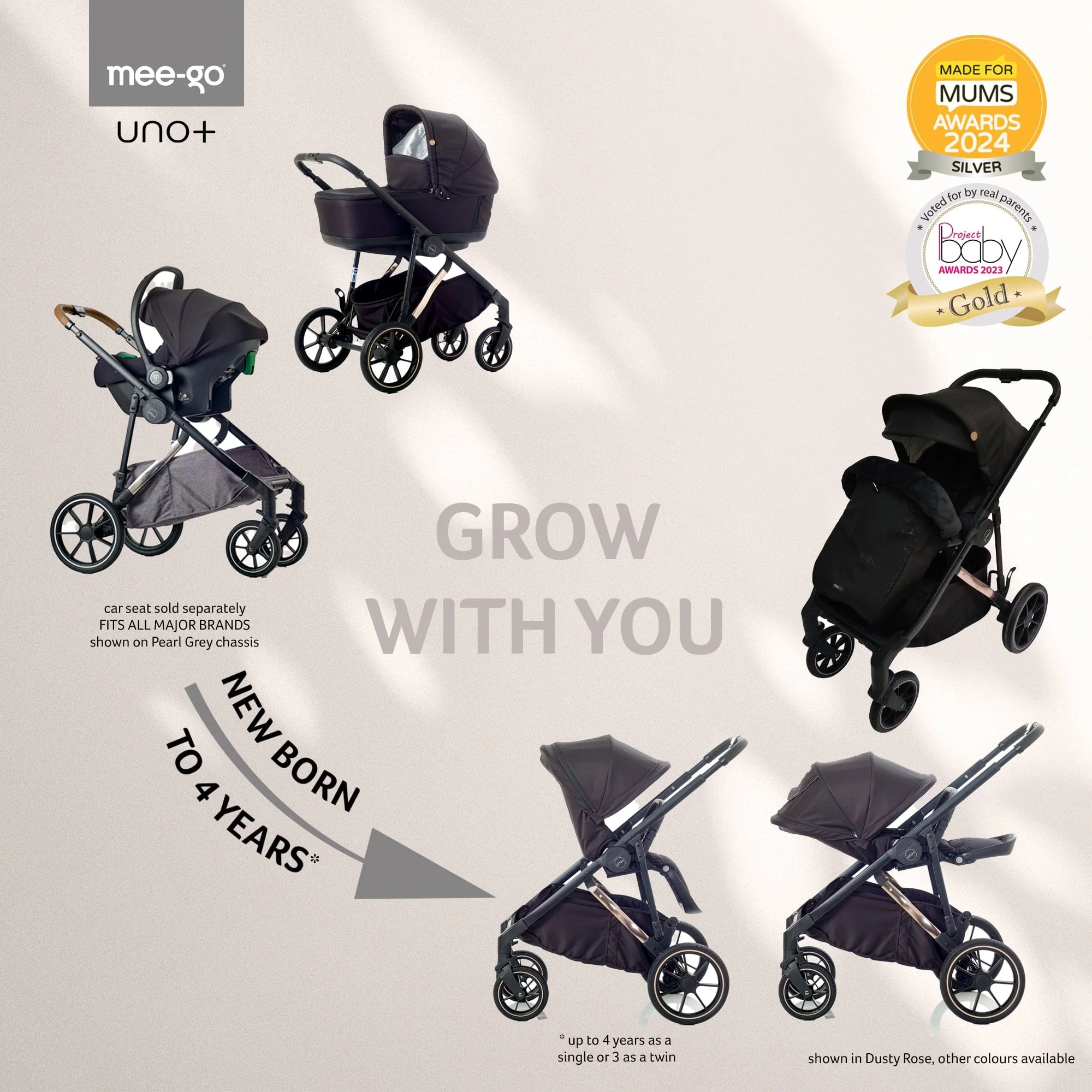Mee-go Uno Plus (Cloud G Plus) Travel System - Black/Rose - Image 4