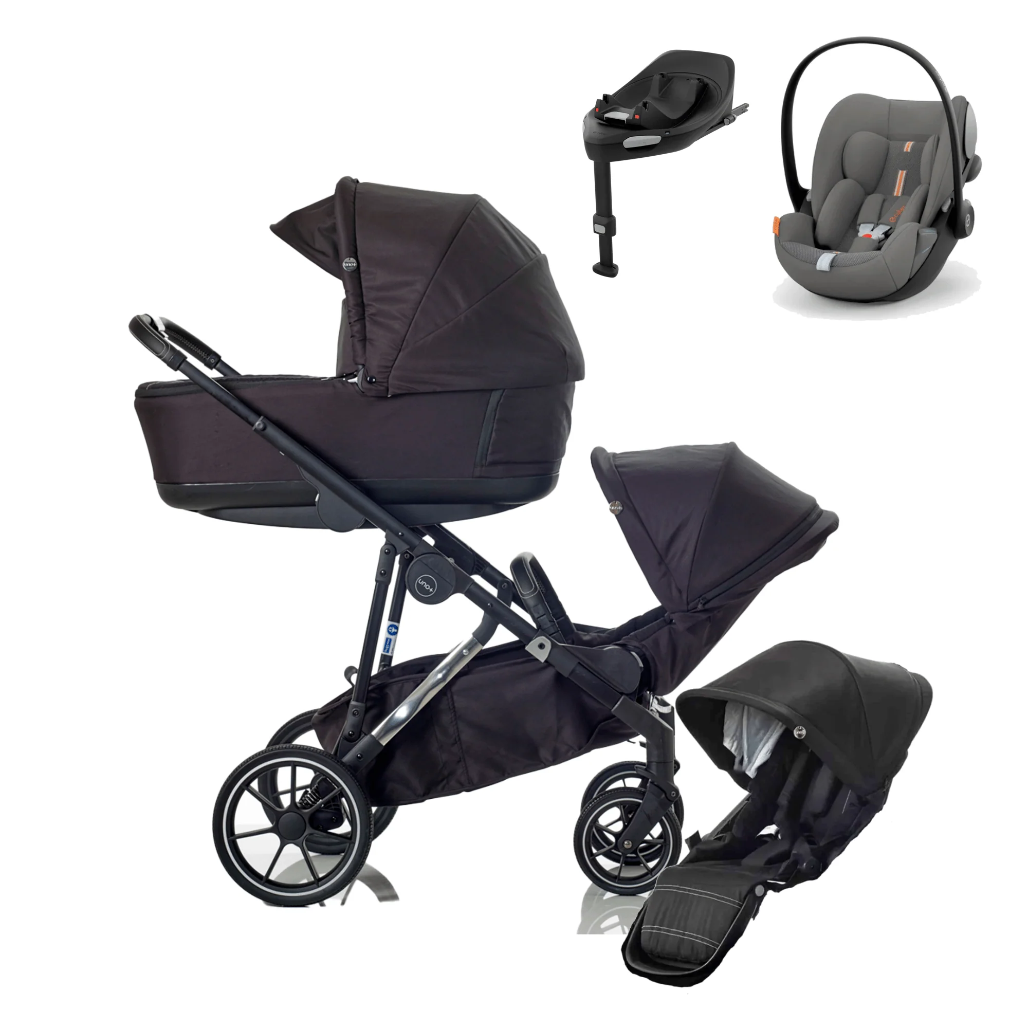 Mee-go Uno Plus Double (Cloud G Plus) Travel System - Black/Chrome
