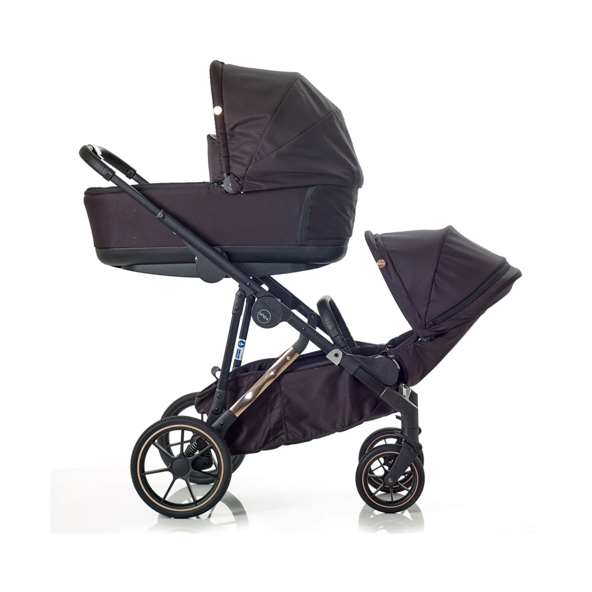 Mee-go Uno Plus Double Pushchair - Black/Rose - Image 3