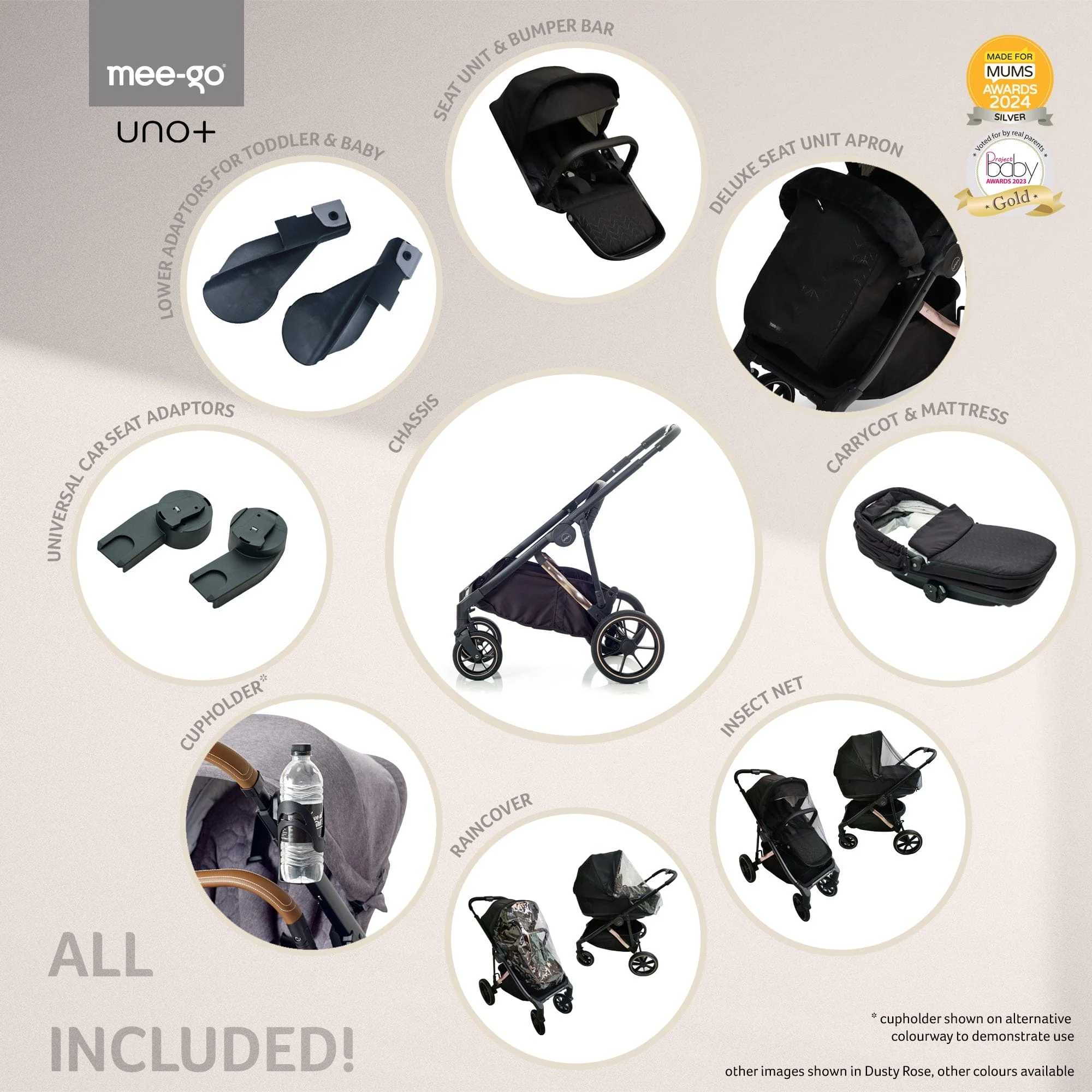 Mee-go Uno Plus Double Pushchair - Black/Rose - Image 6