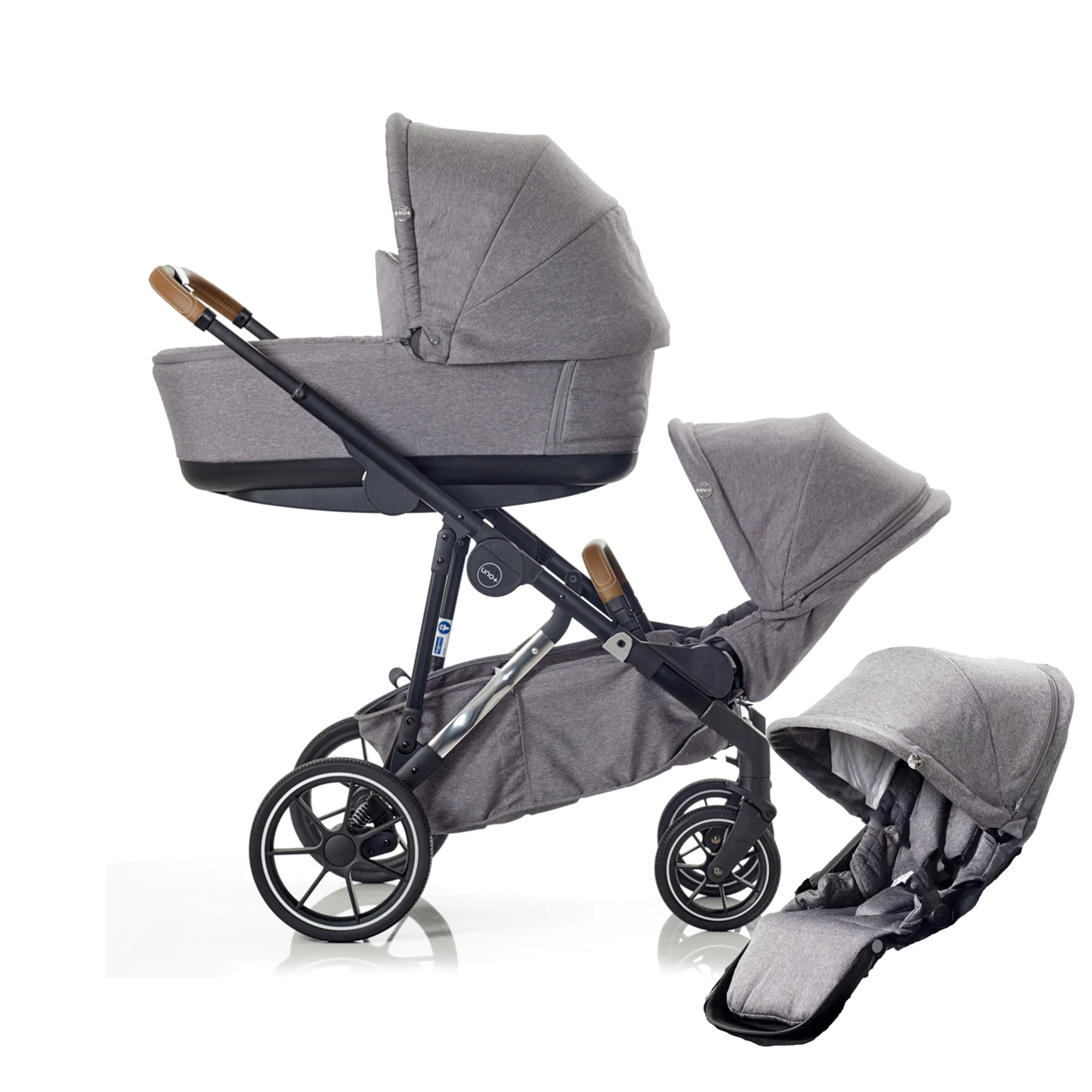 Mee-go Uno Plus Double Pushchair - Grey/Chrome