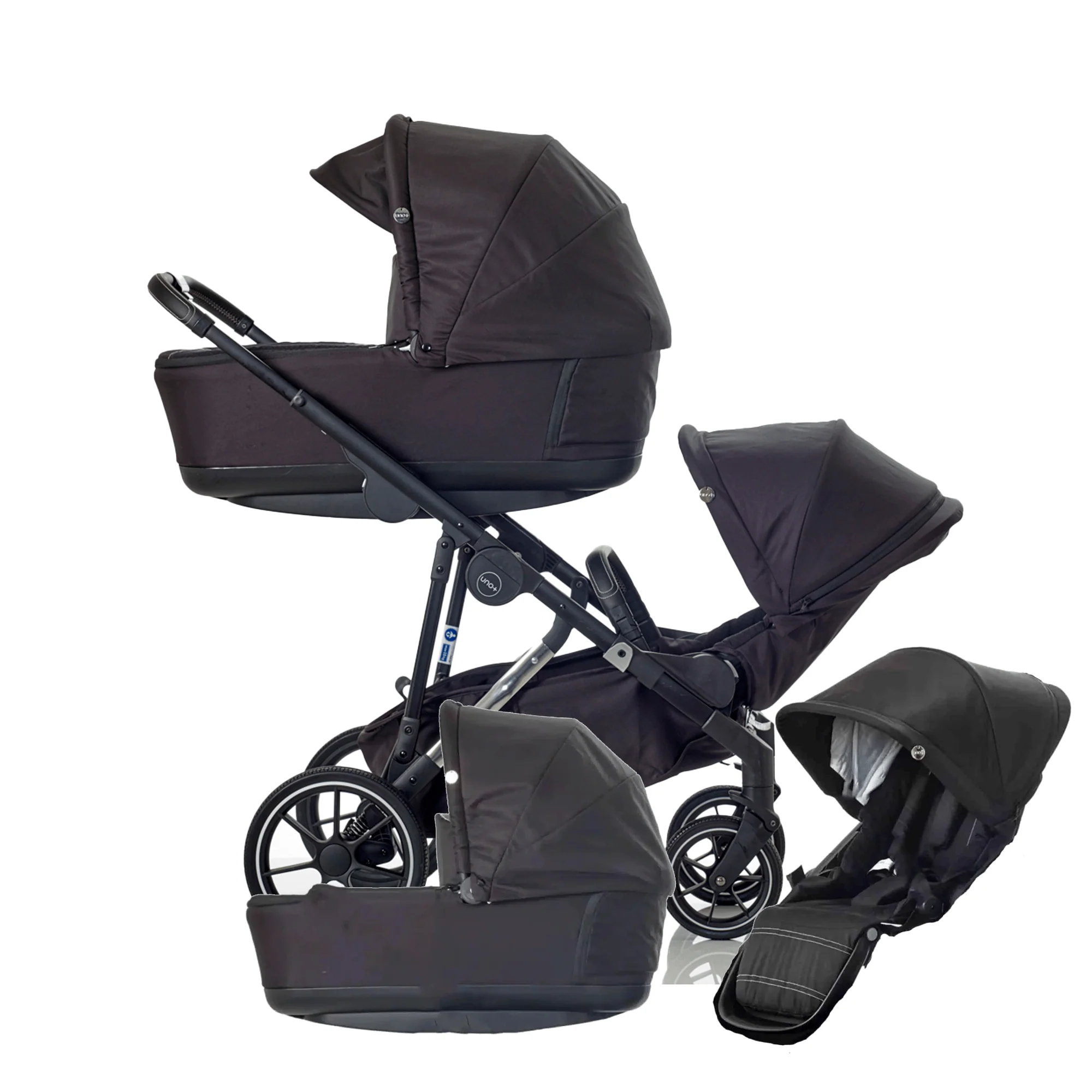 Mee-go Uno Plus Twin Pushchair - Black/Chrome
