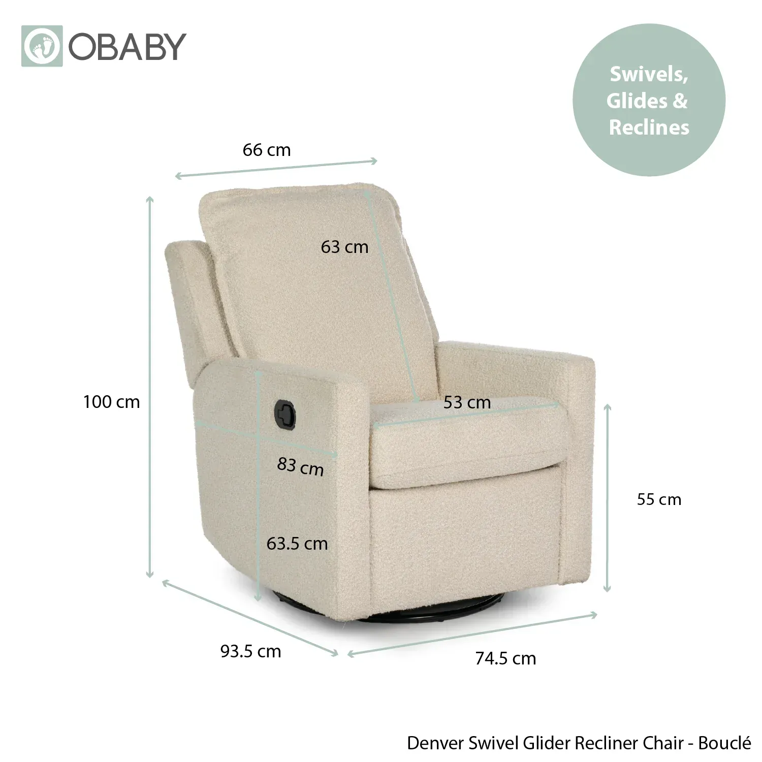 OBaby Denver Swivel Glider Recliner Chair - Boucle - Image 8