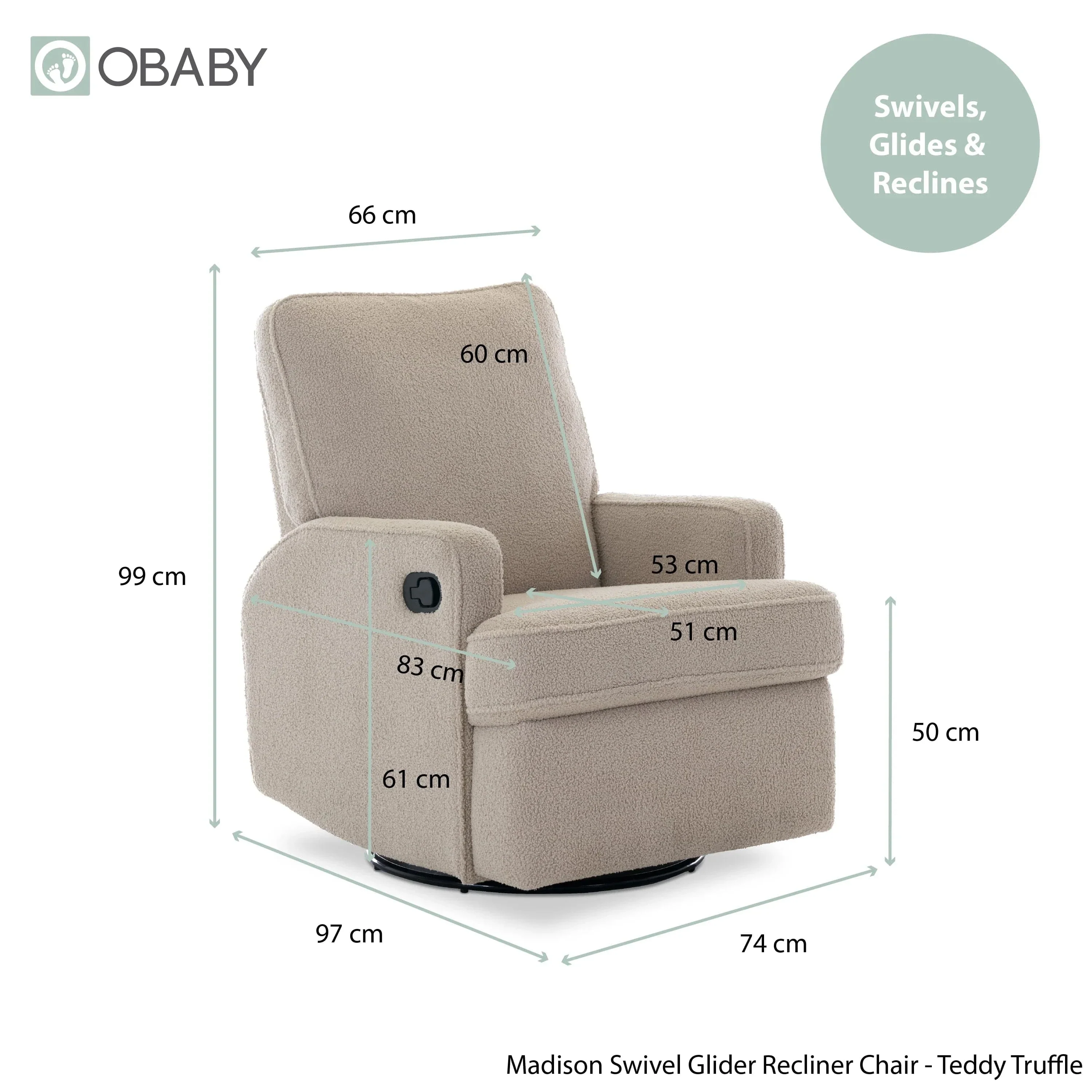 Obaby Madison Swivel Glider Recliner Chair - Truffle - Image 11