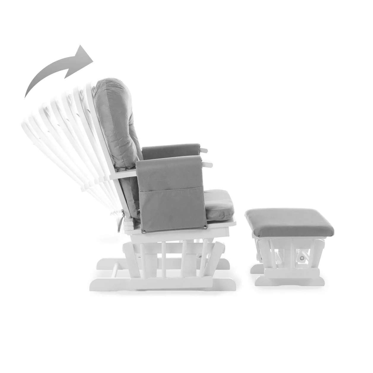 Obaby Reclining Glider Chair And Stool - White With Grey Cushion - Image 4