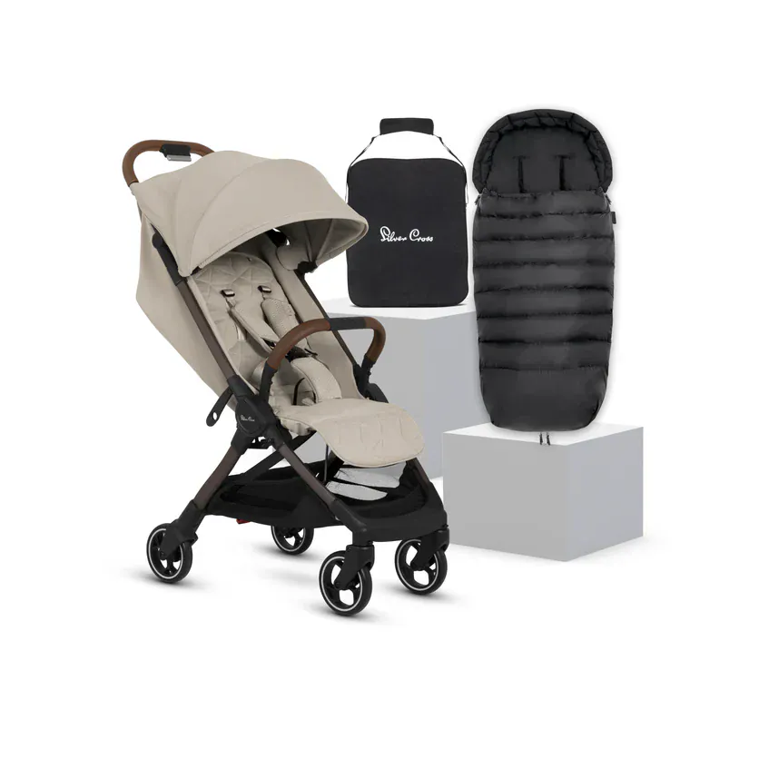 Silver Cross Clic 2 Stroller & Footmuff - Latte