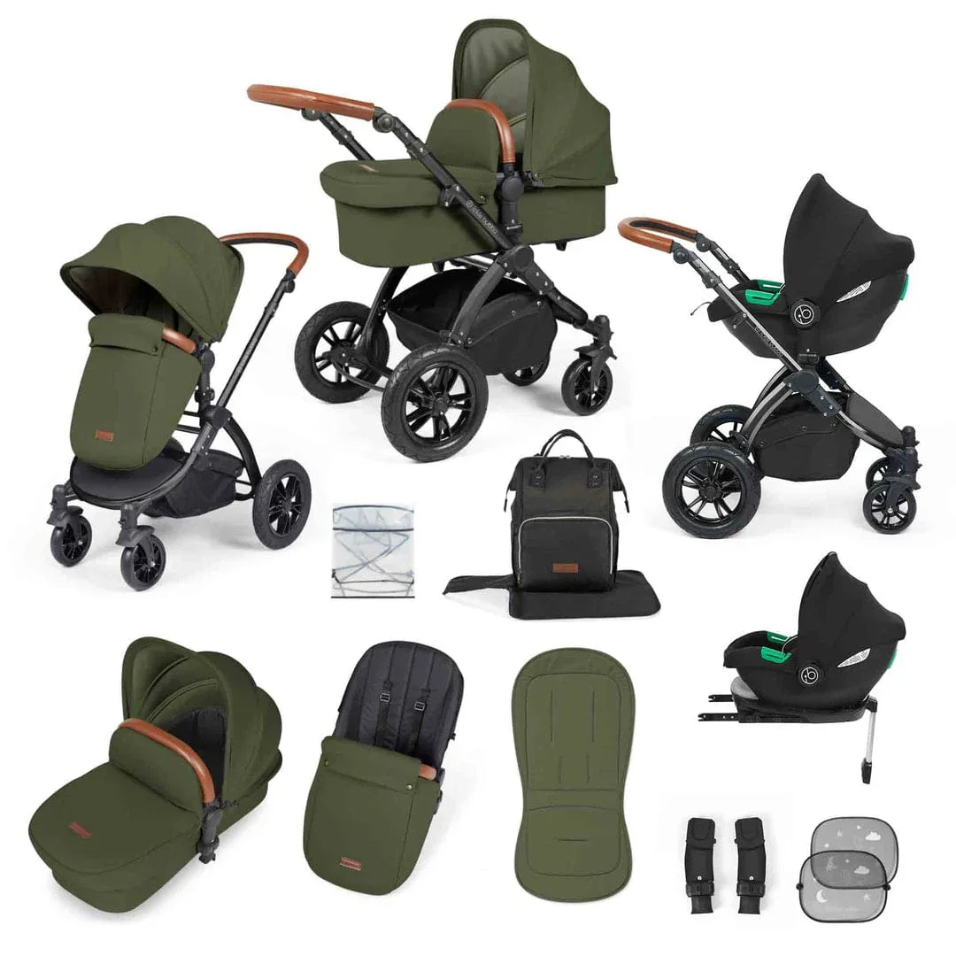 IcIckle Bubba Stomp Luxe 12 Piece Travel System with i-Size Cirrus Car Seat & ISOFIX Base - Bronze / Woodland / Tan
