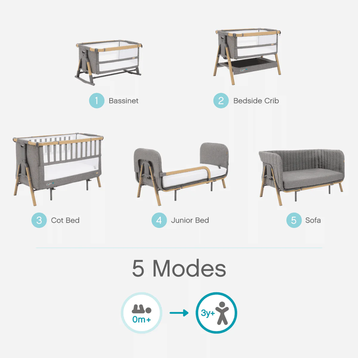 Tutti Bambini Cozee XL Bedside Crib and Cot - Oak/Charcoal - Image 10