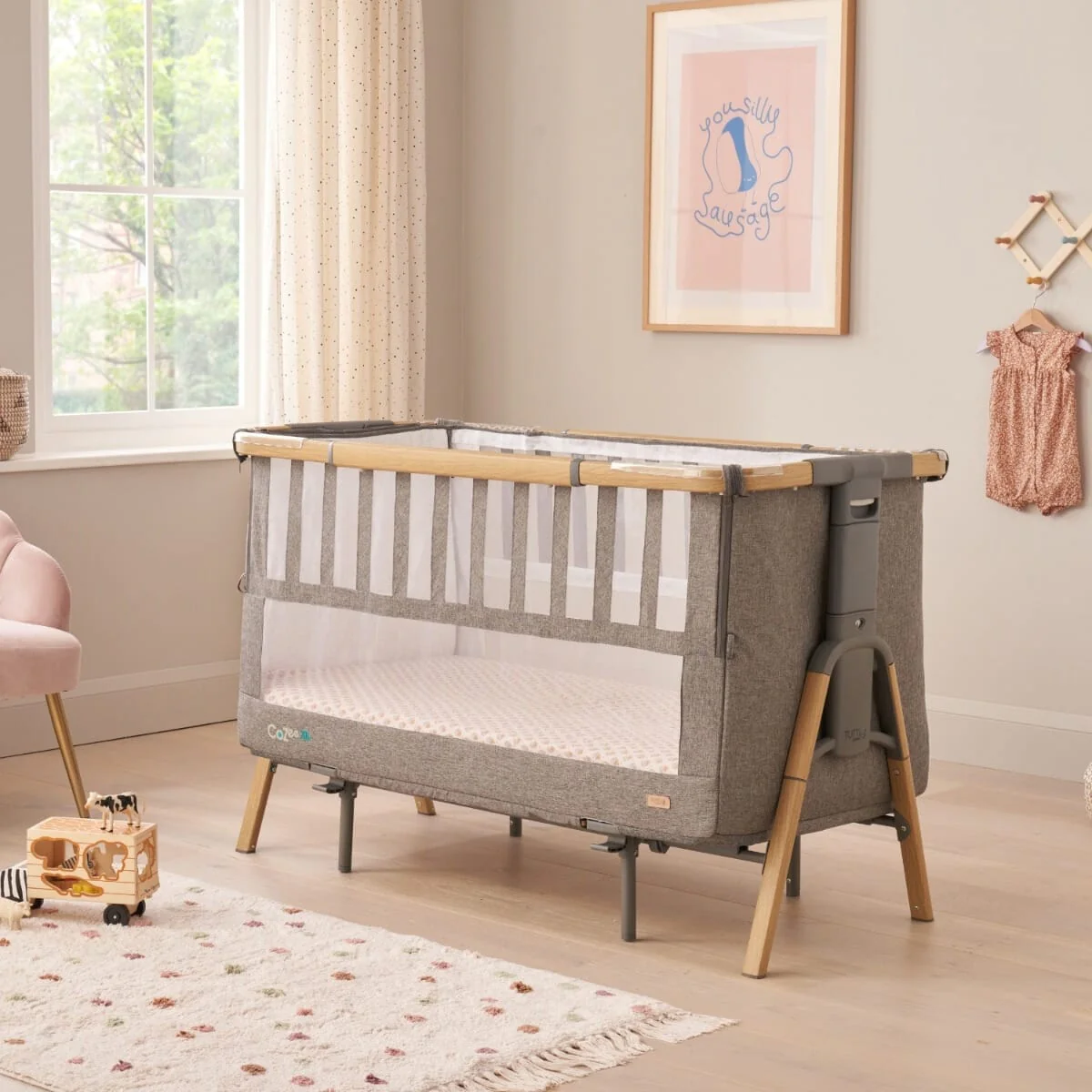 Tutti Bambini Cozee XL Bedside Crib and Cot - Oak/Charcoal - Image 4