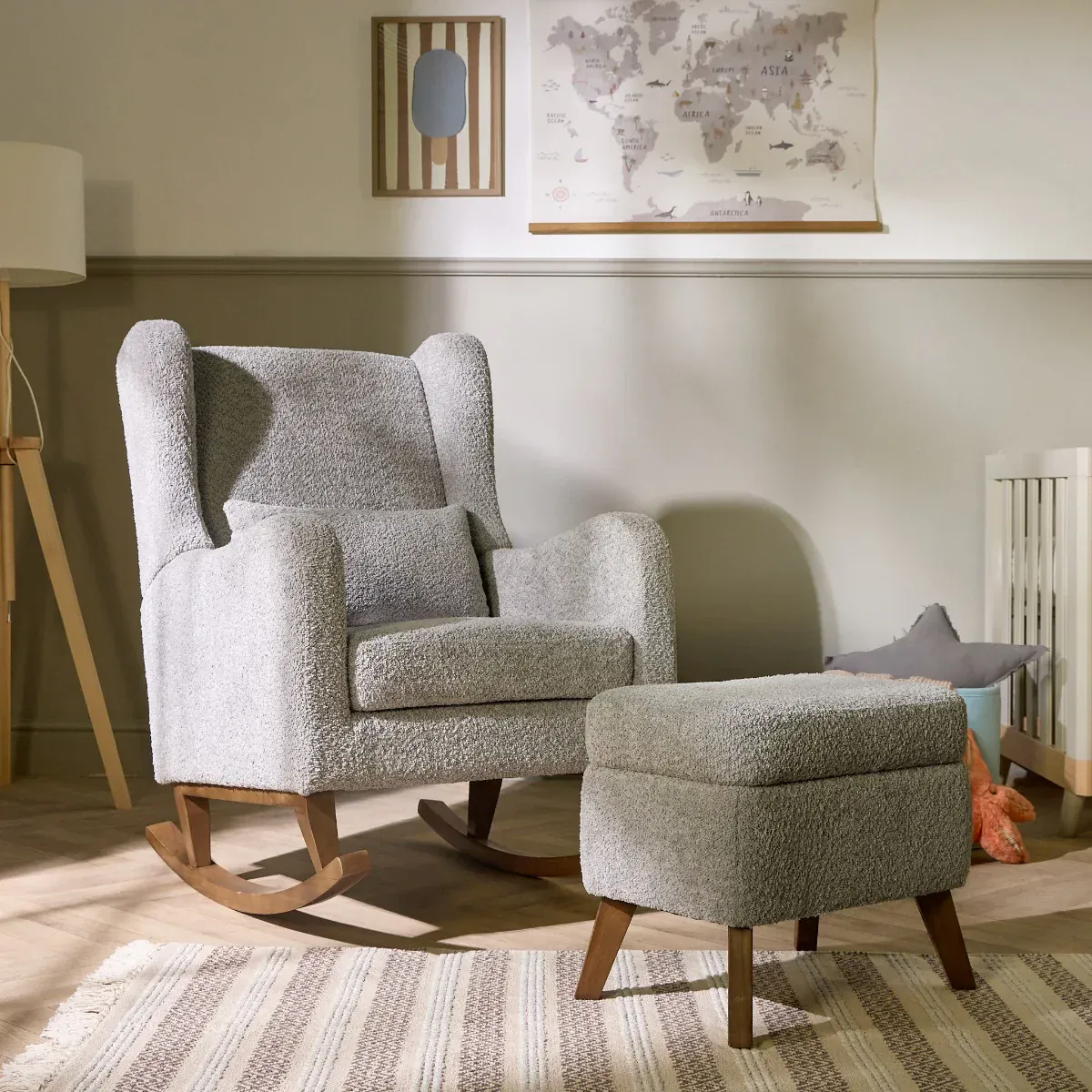 Tutti Bambini Harper Wingback Rocking Chair & Footstool - Cloud Grey - Image 3