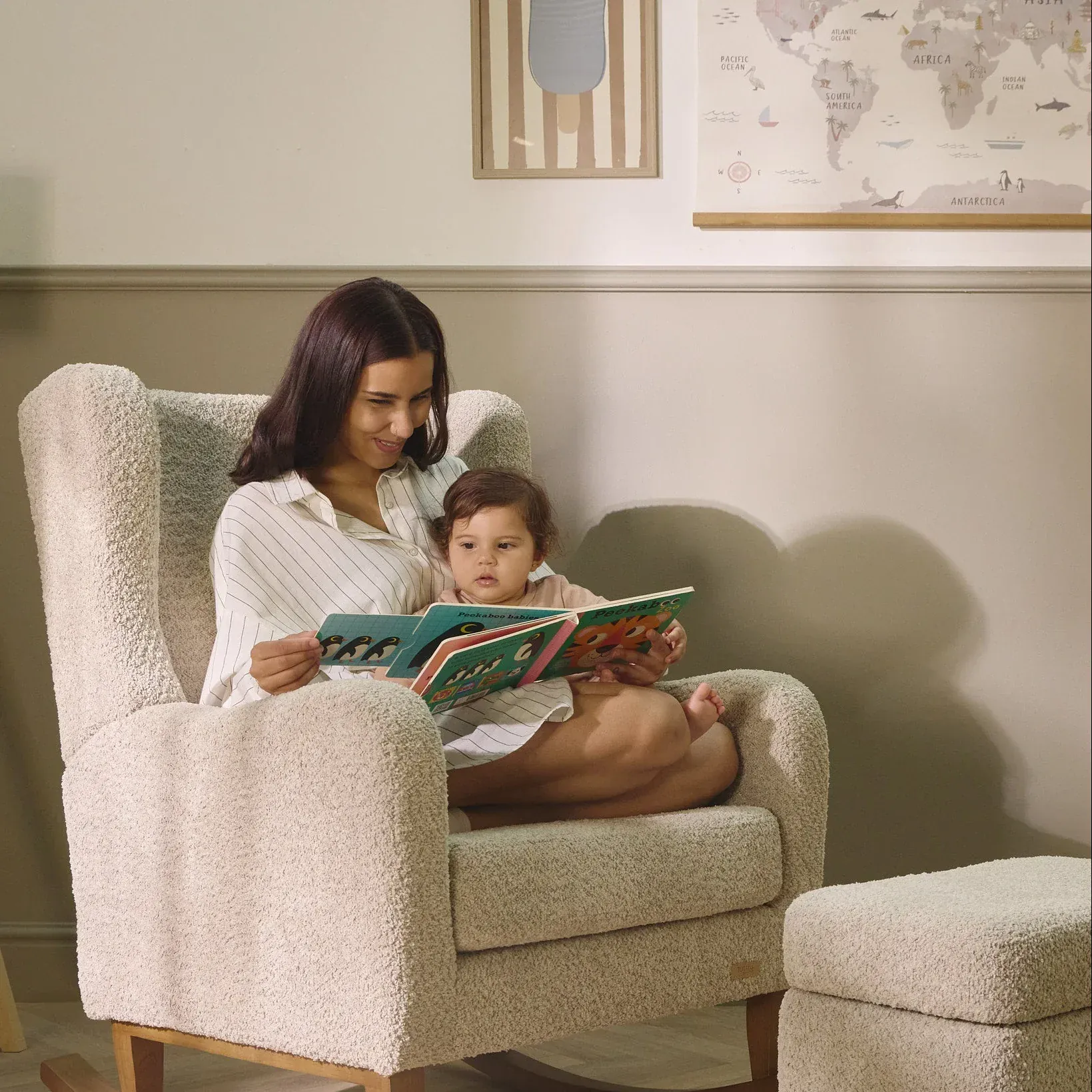 Tutti Bambini Harper Wingback Rocking Chair & Footstool - Teddy Mushroom - Image 3