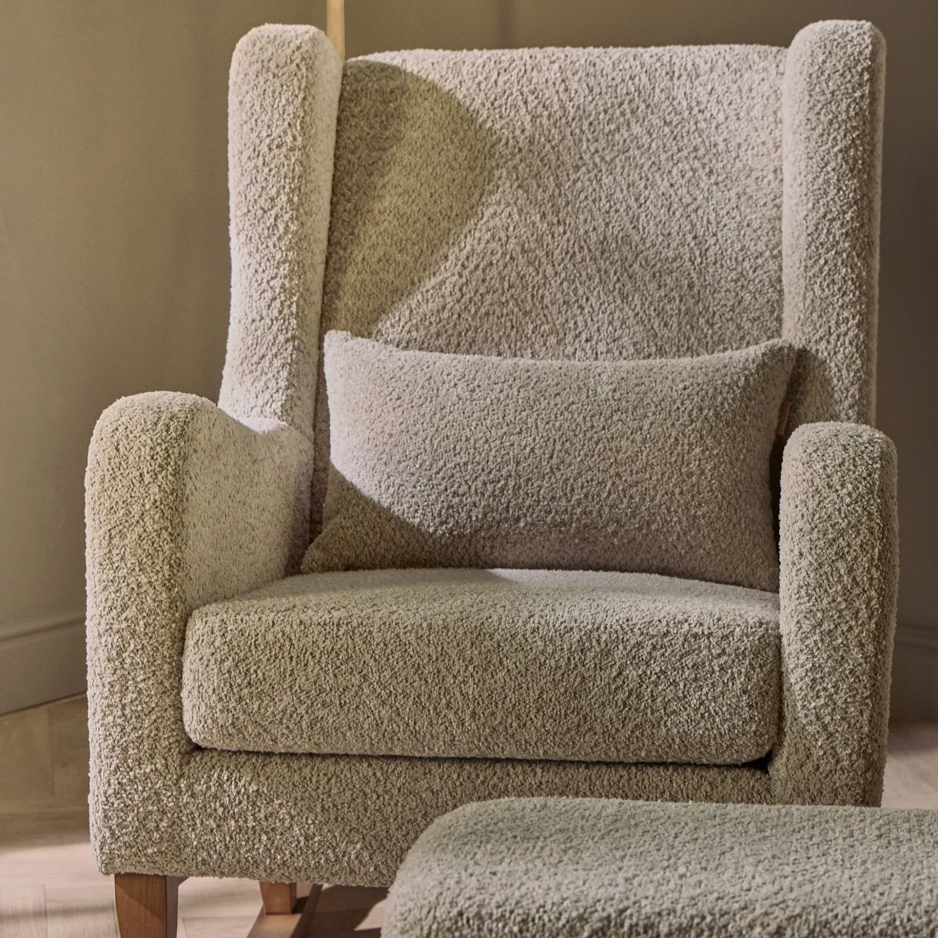 Tutti Bambini Harper Wingback Rocking Chair & Footstool - Teddy Mushroom - Image 4