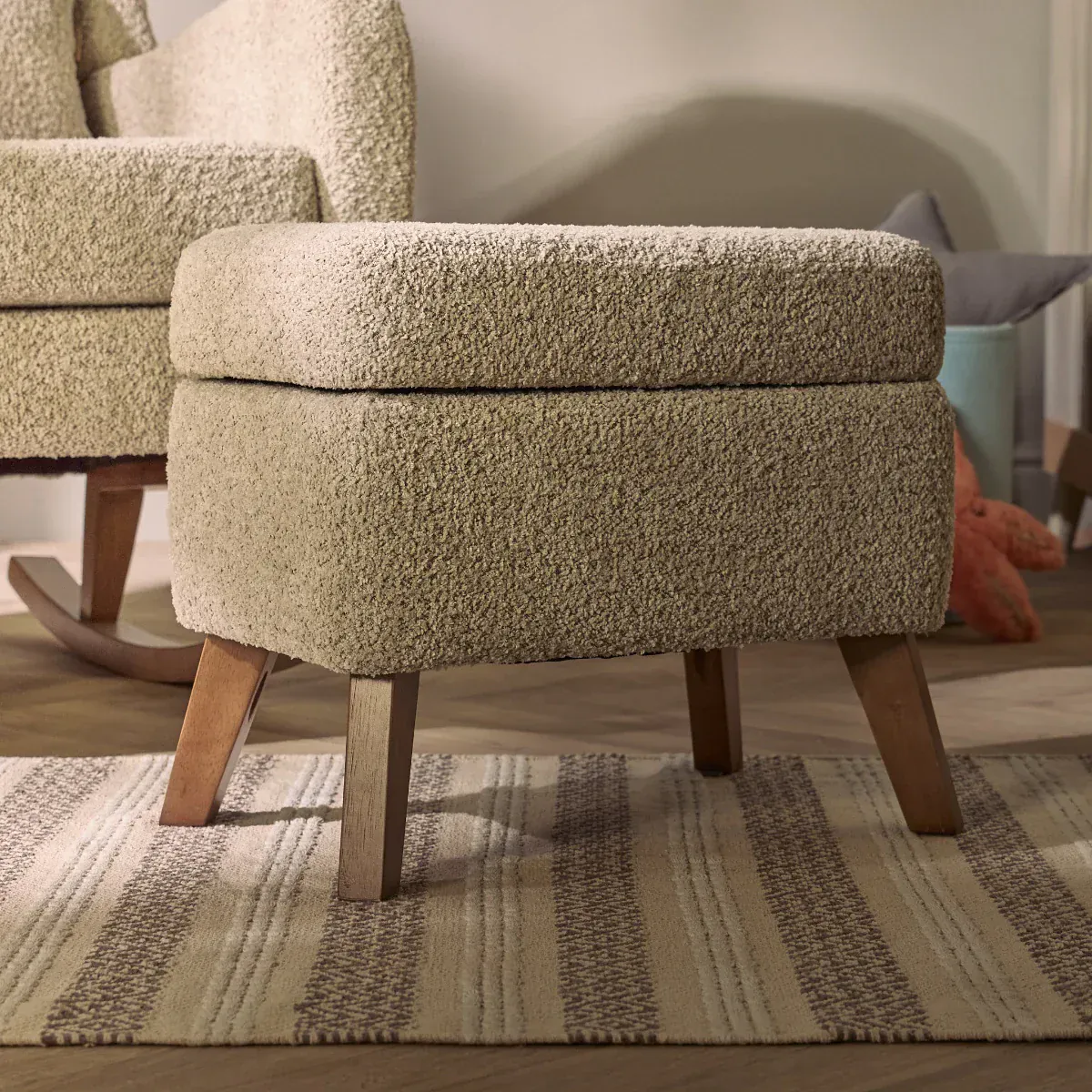Tutti Bambini Harper Wingback Rocking Chair & Footstool - Teddy Mushroom - Image 9