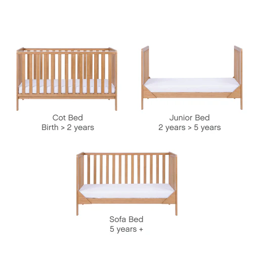 Tutti Bambini Malmo Cot Bed with Cot Top Changer and Mattress - Oak - Image 4