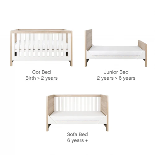 Tutti Bambini Modena 4 Piece Room Set - White/Oak (Free mattress) - Image 5