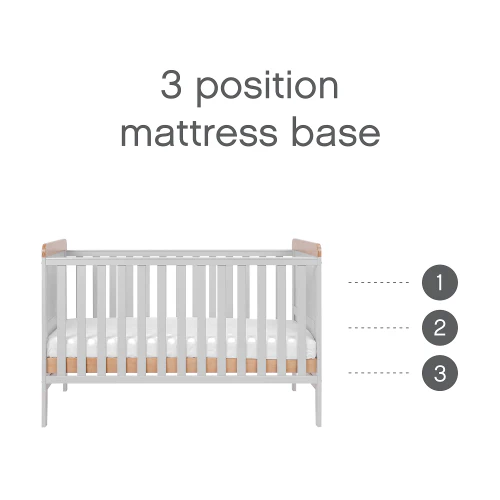 Tutti Bambini Rio Cot Bed with Cot Top Changer & Mattress - Dove Grey/Oak - Image 4
