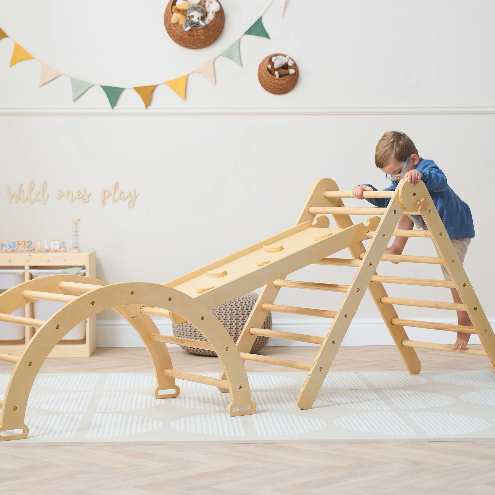 Tutti Bambini Scala Montessori 3-in-1 Pikler Climbing Frame with Climbing Wall - Natural - Image 40