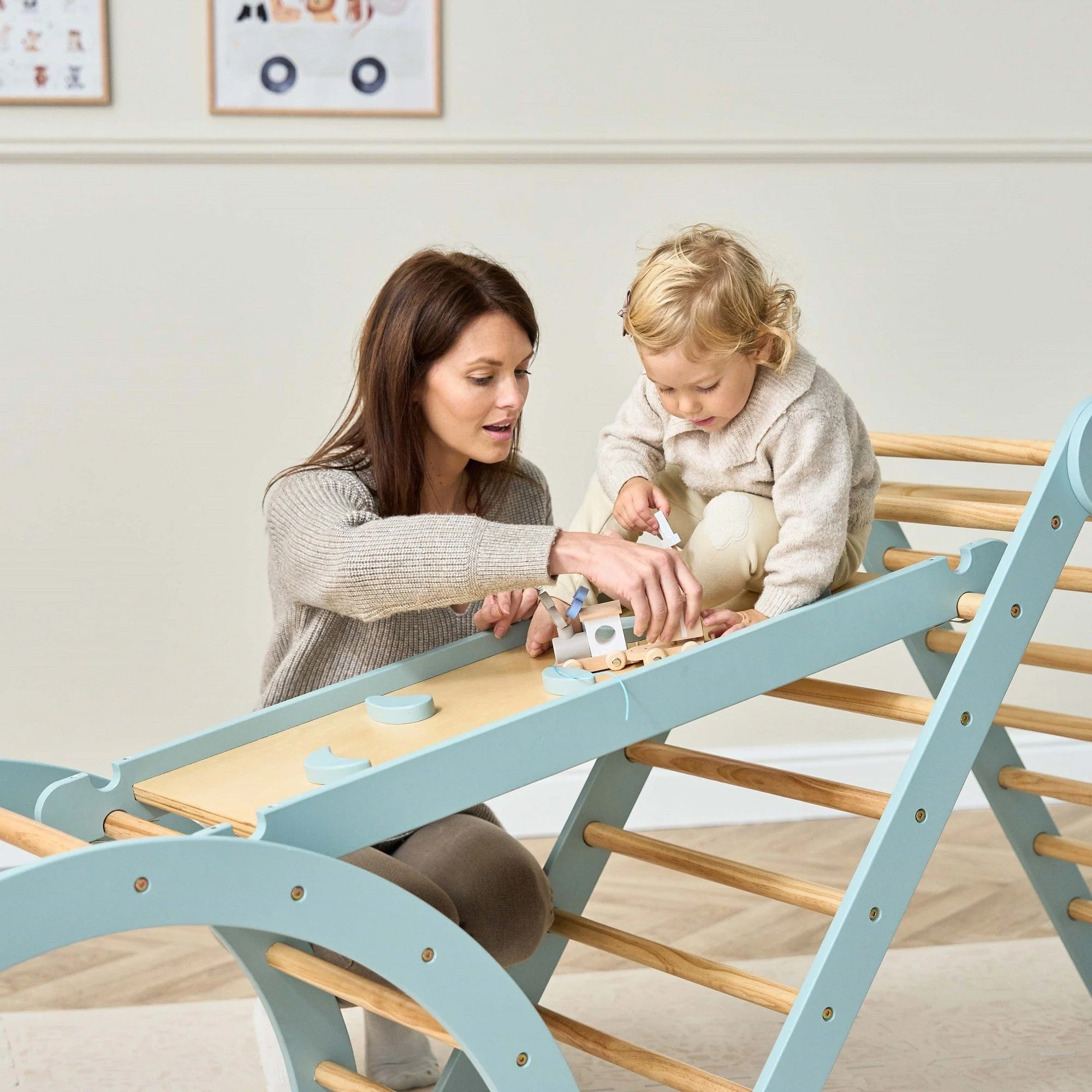 Tutti Bambini Scala Montessori 3-in-1 Pikler Climbing Frame with Climbing Wall - Ocean Stone - Image 12