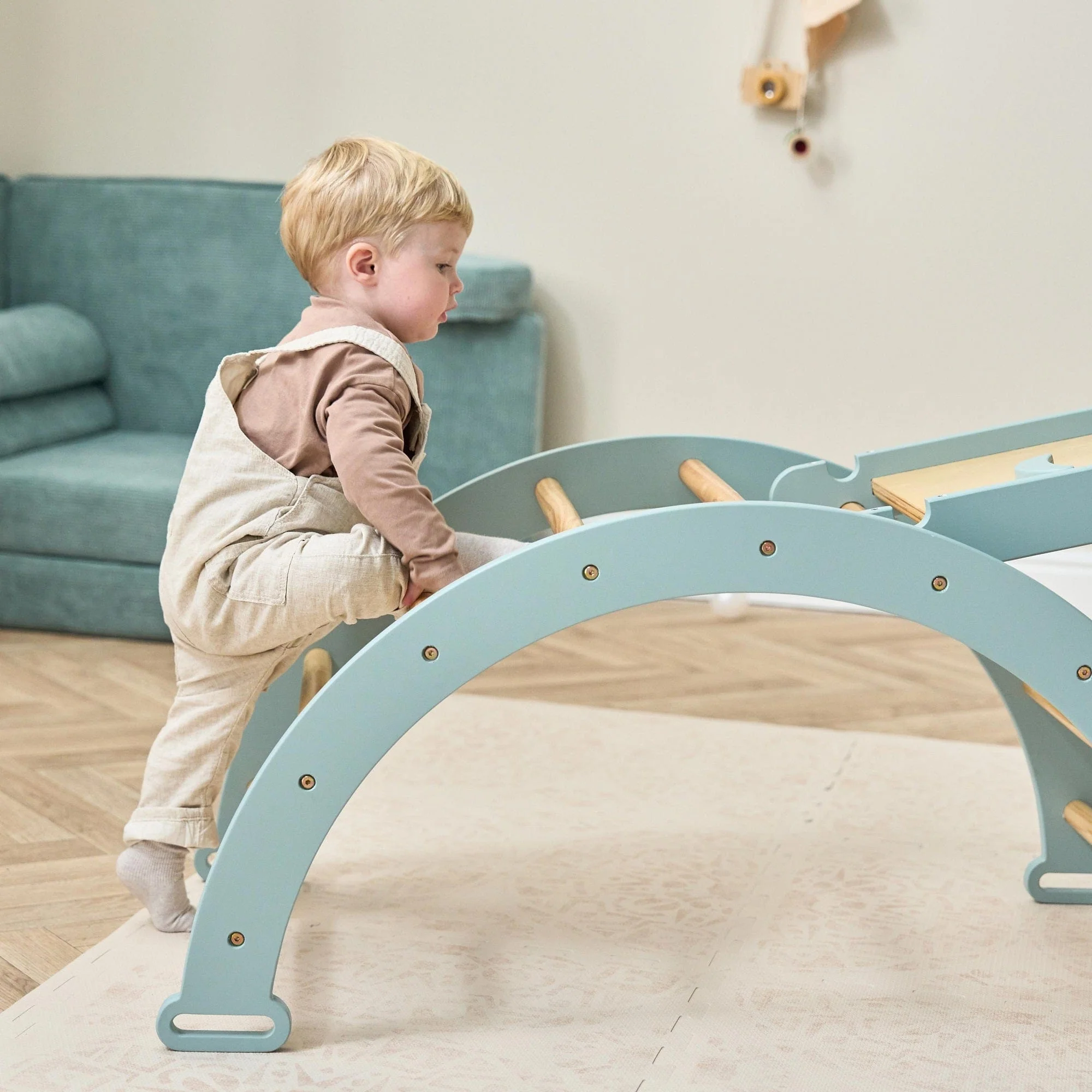 Tutti Bambini Scala Montessori 3-in-1 Pikler Climbing Frame with Climbing Wall - Ocean Stone - Image 4