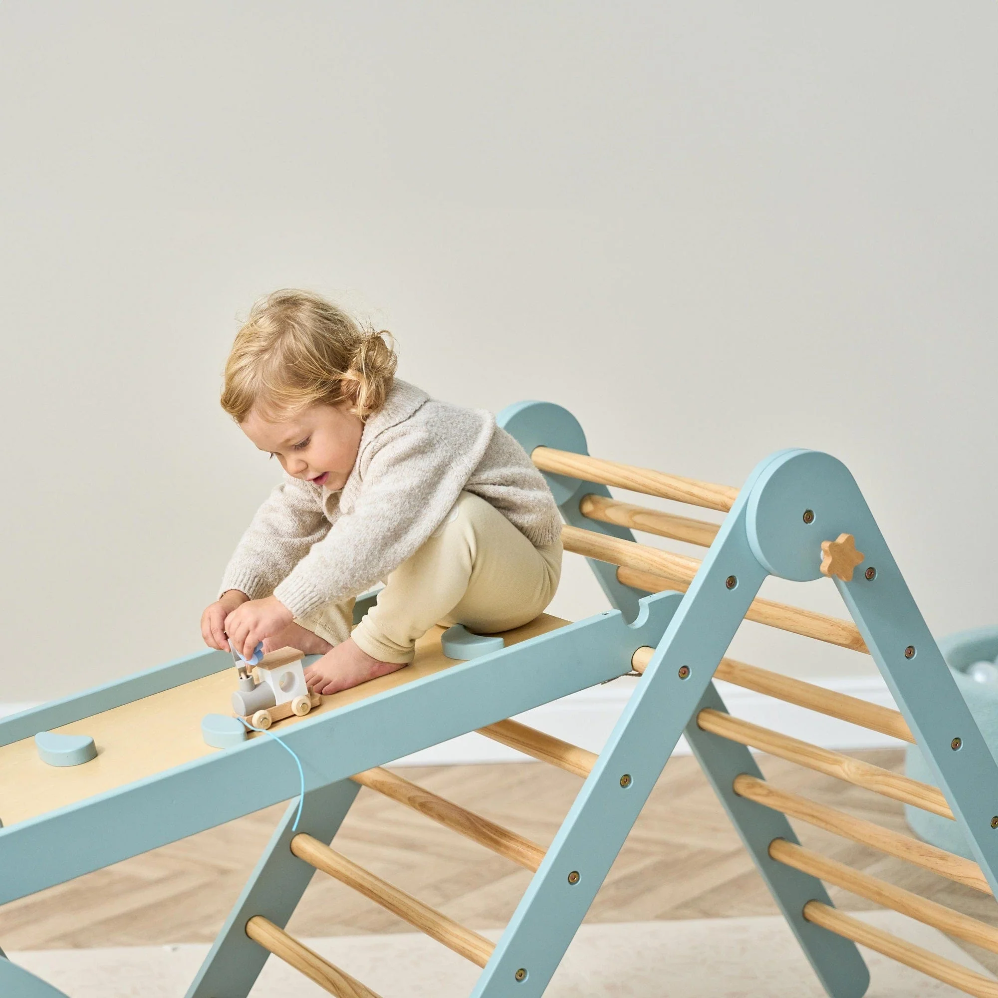 Tutti Bambini Scala Montessori 3-in-1 Pikler Climbing Frame with Climbing Wall - Ocean Stone - Image 8