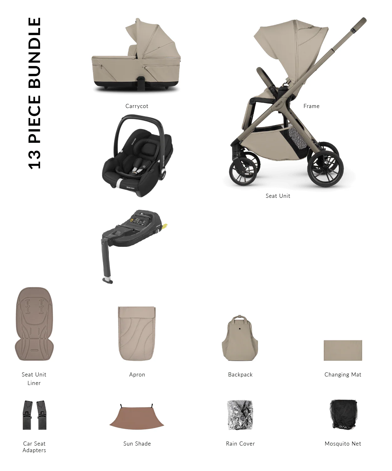 Venicci Tila 4in1 (Cabriofix i-Size) Travel System - Latte