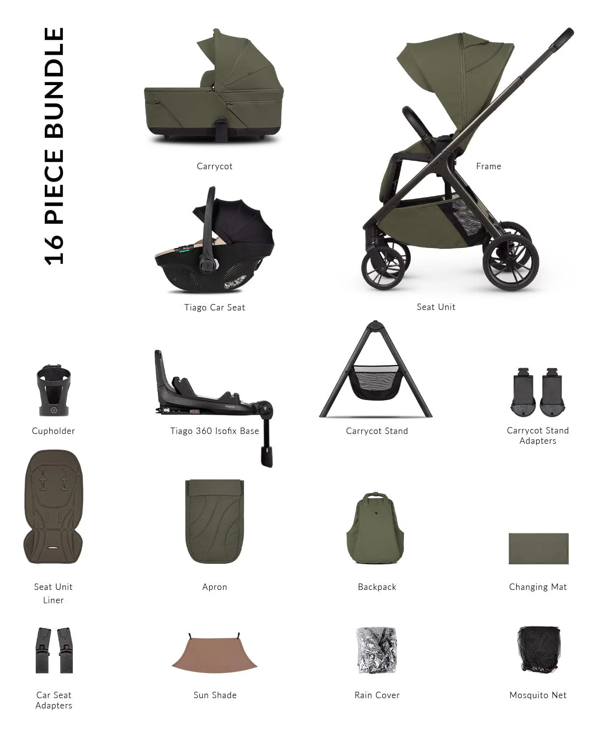 Venicci Tila 4in1 Plus Travel System - Olive/Beige